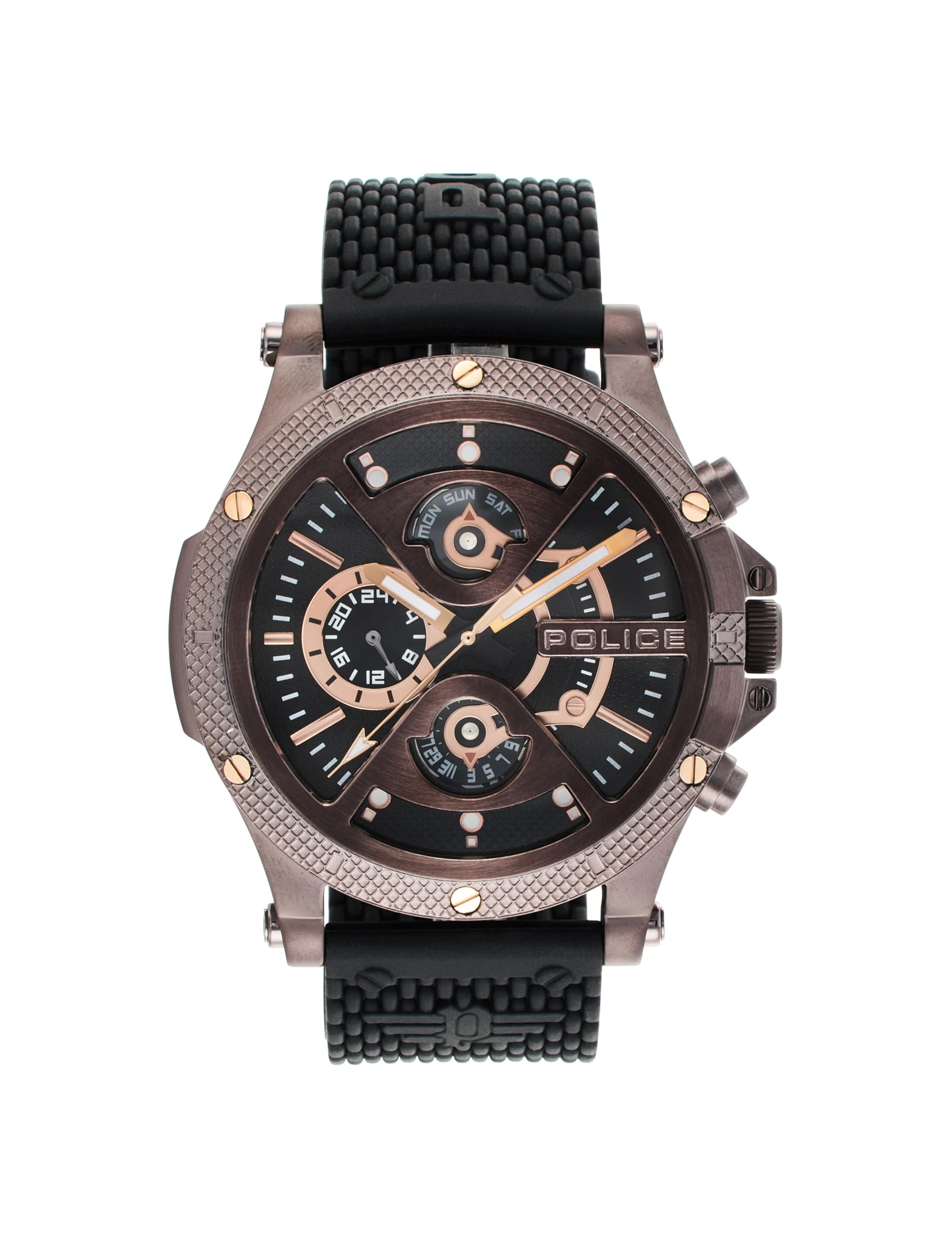 Police Black Dial Multifunction Silicone Strap Watch For Men