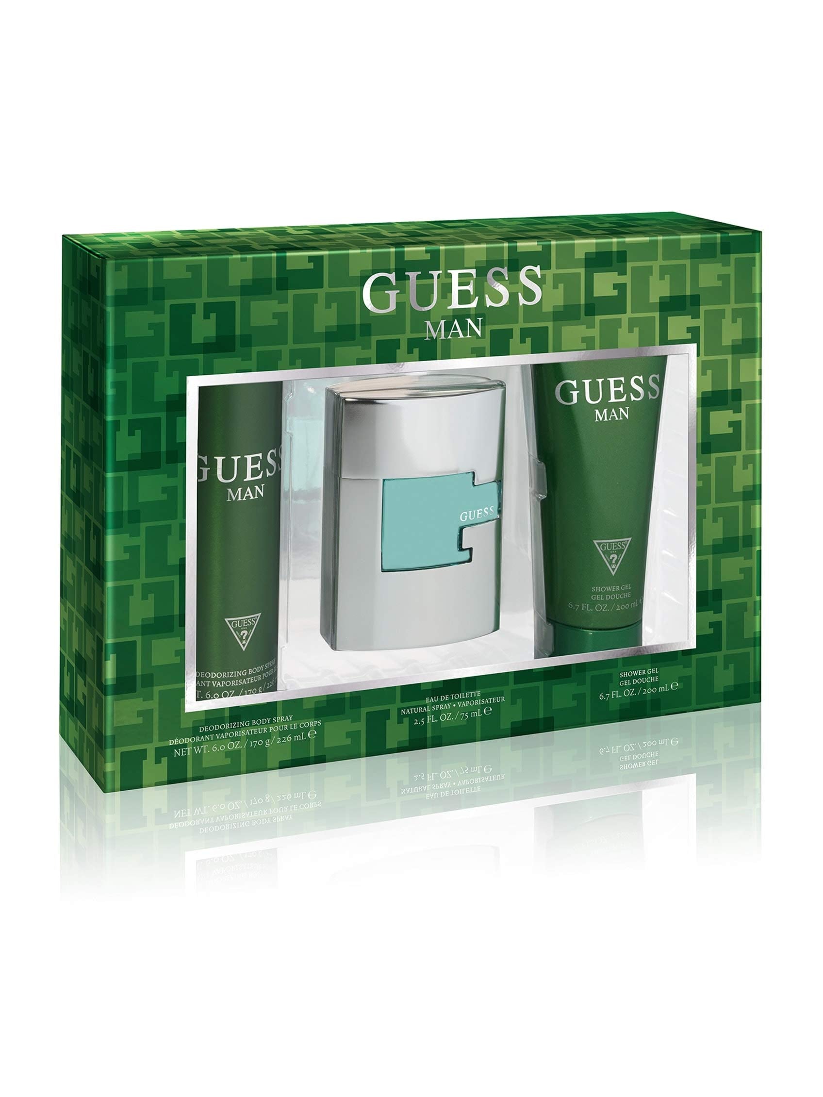 Guess Man 3 Pc Gift Set 2.5Oz Edt Spray, 6Oz Deodorizing Body Spray, 6.7Oz Shower Gel Giftset