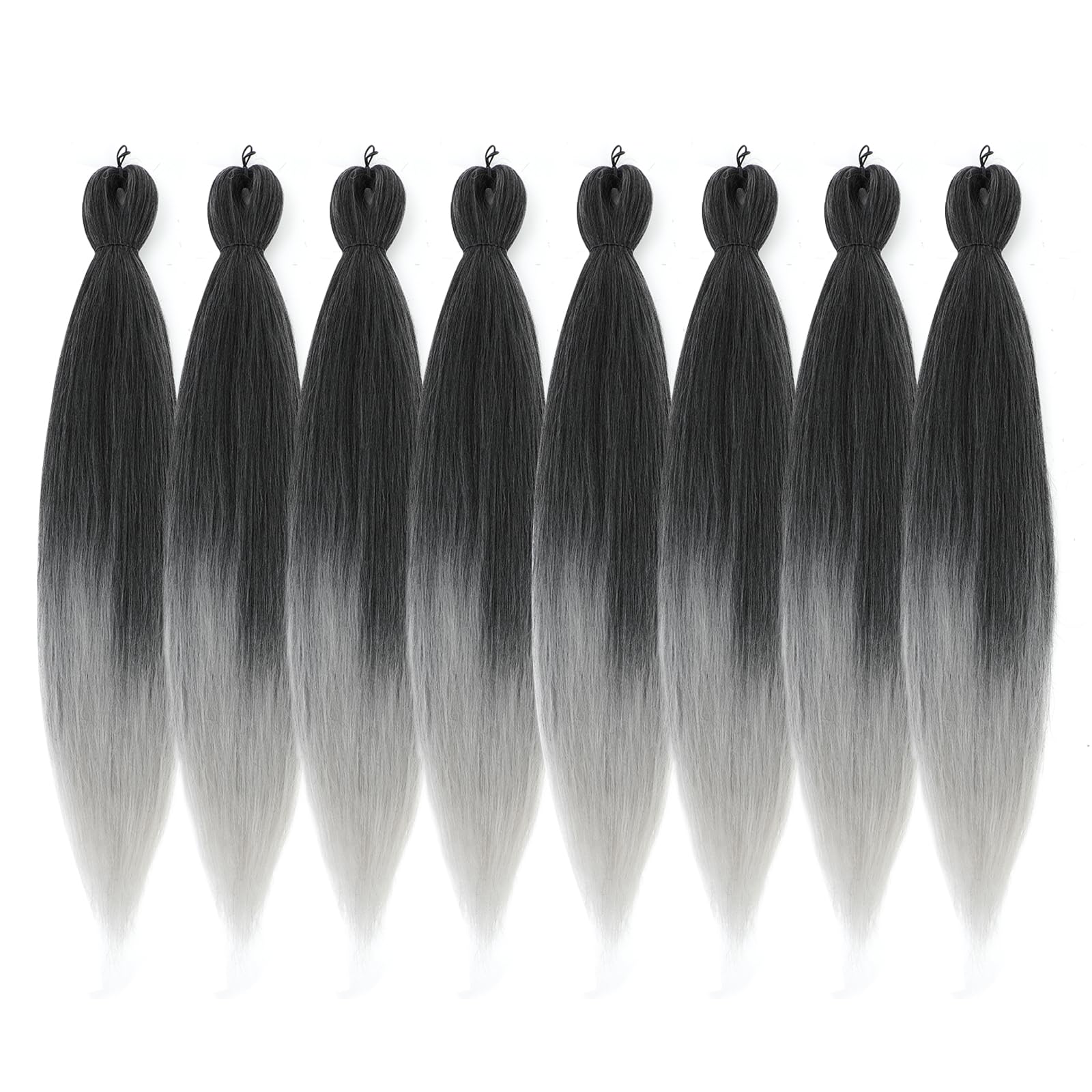 Difunee Pre-Stretched Braiding Hair - 30 Inch 8 Packs Ombre Gray Super Long Braiding Hair For Twist Or Box Braids, Yaki Texture