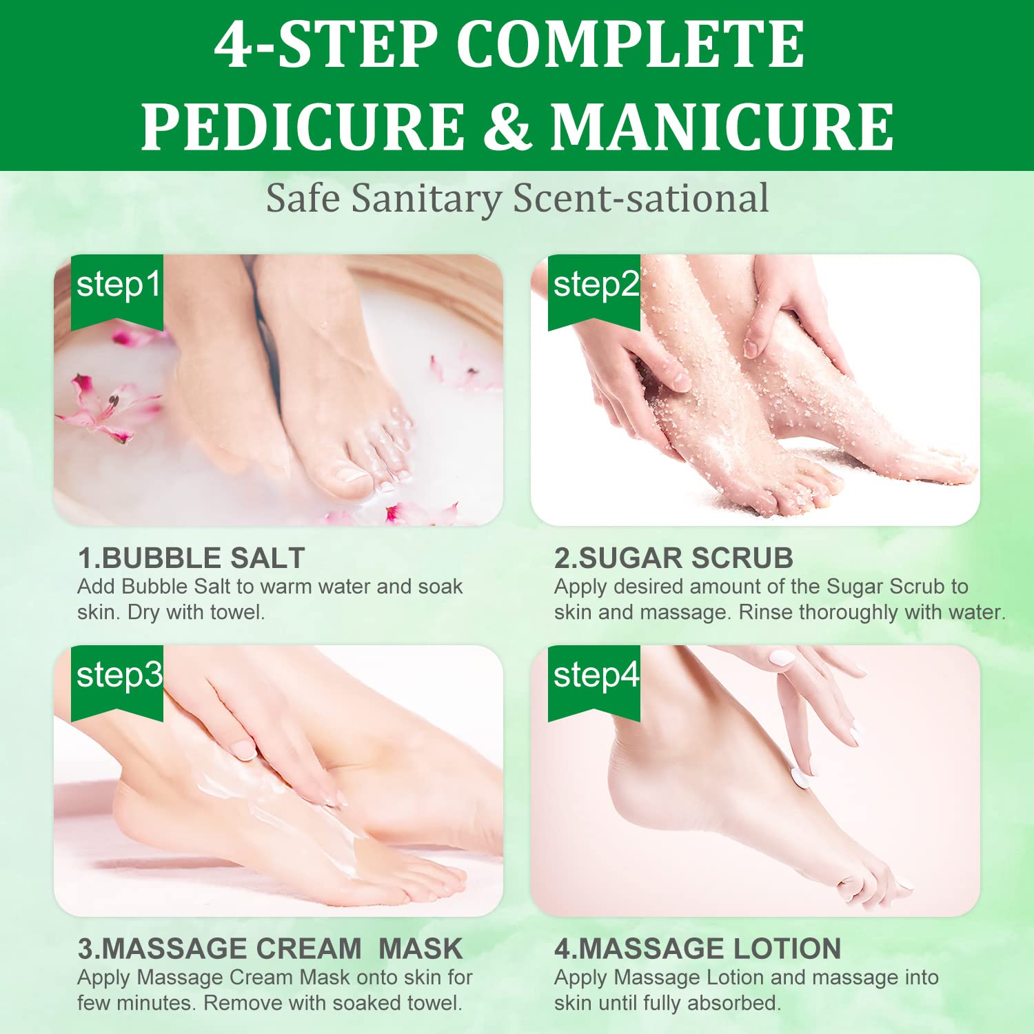 Foot Spa Pedicure Set-Foot Soak Spa Pedicure Kit at Home Salon Foot Care for Dry Cracked Feet, Green Tea