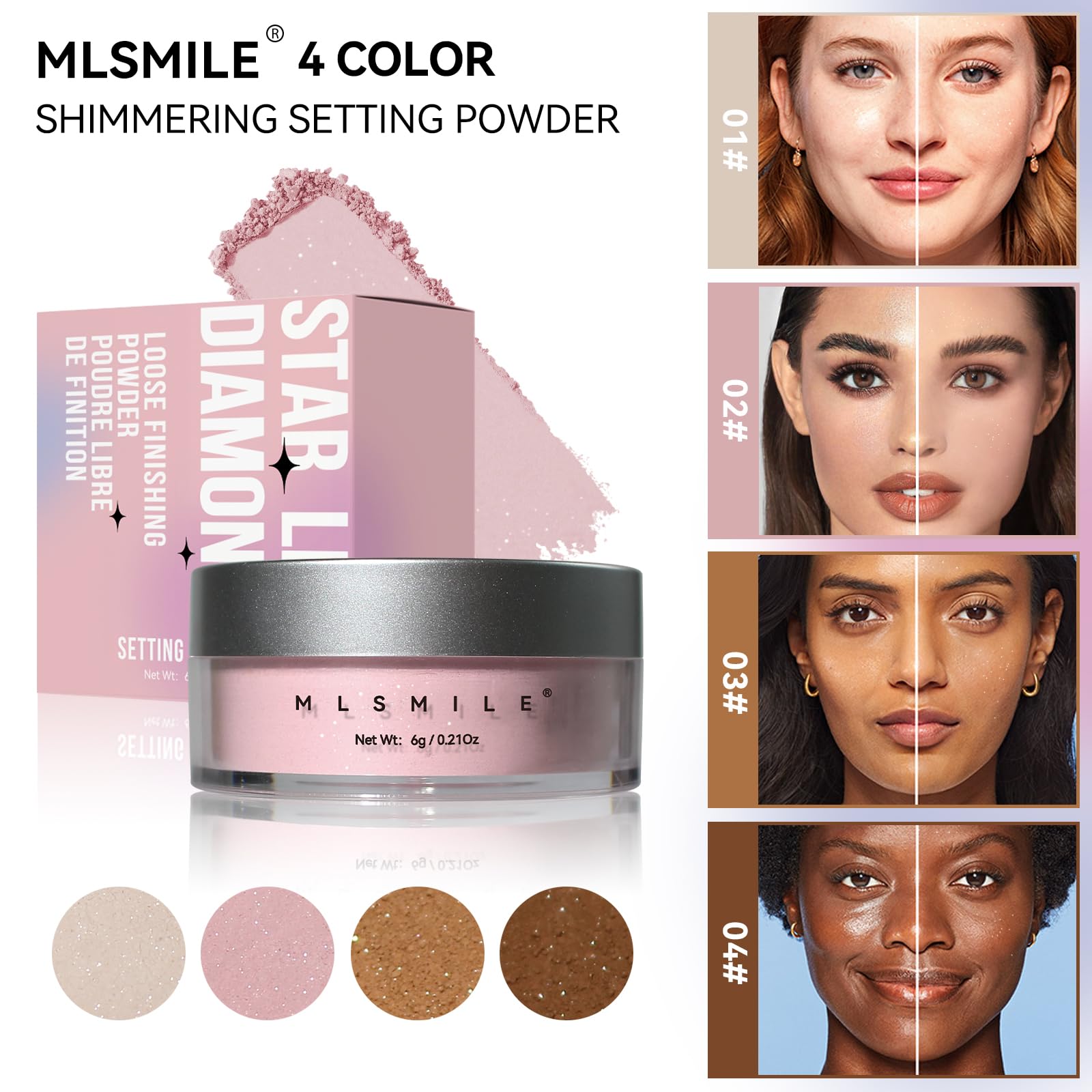 Akary White Translucent Setting Powder, Shimmer Finishing Powder Oil Control For Long Lasting Makeup, Lightweight Loose Powder W