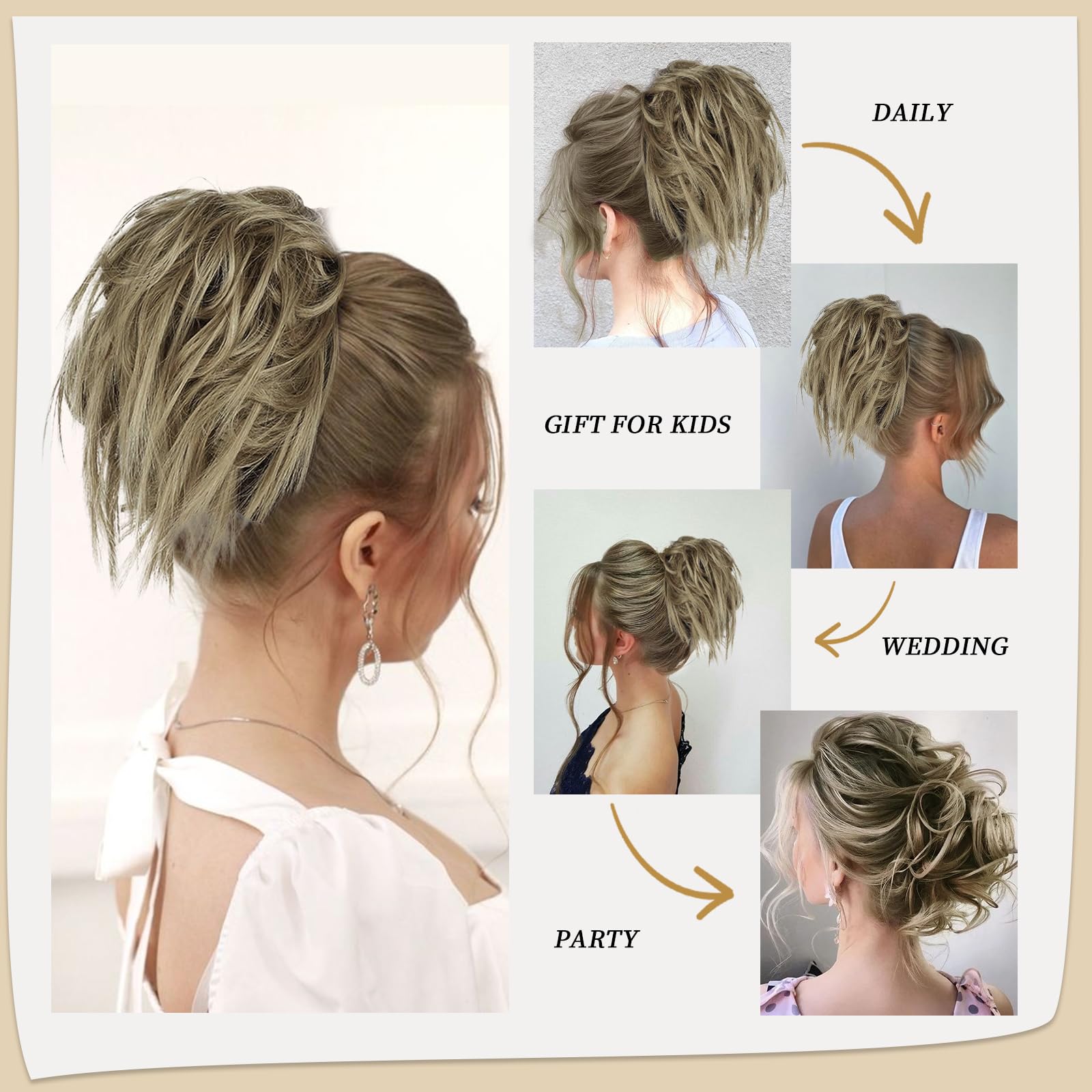 Lativ Messy Bun Hair Piece Curly Wavy Scrunchies Synthetic Fiber Chignon Hair Extensions Thick Updo Hairpieces For Women And Gir