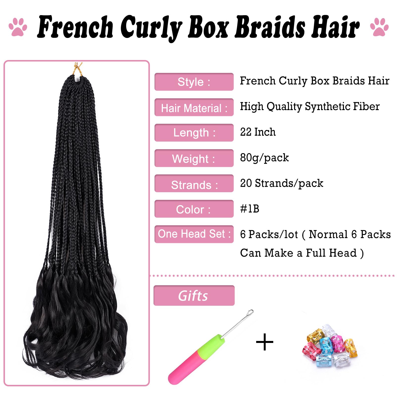 French Curl Crochet Braids 22 Inch 6 Packs Goddess Box Braids Crochet Hair Pre Looped French Curly Braiding Hair Crochet Box Bra