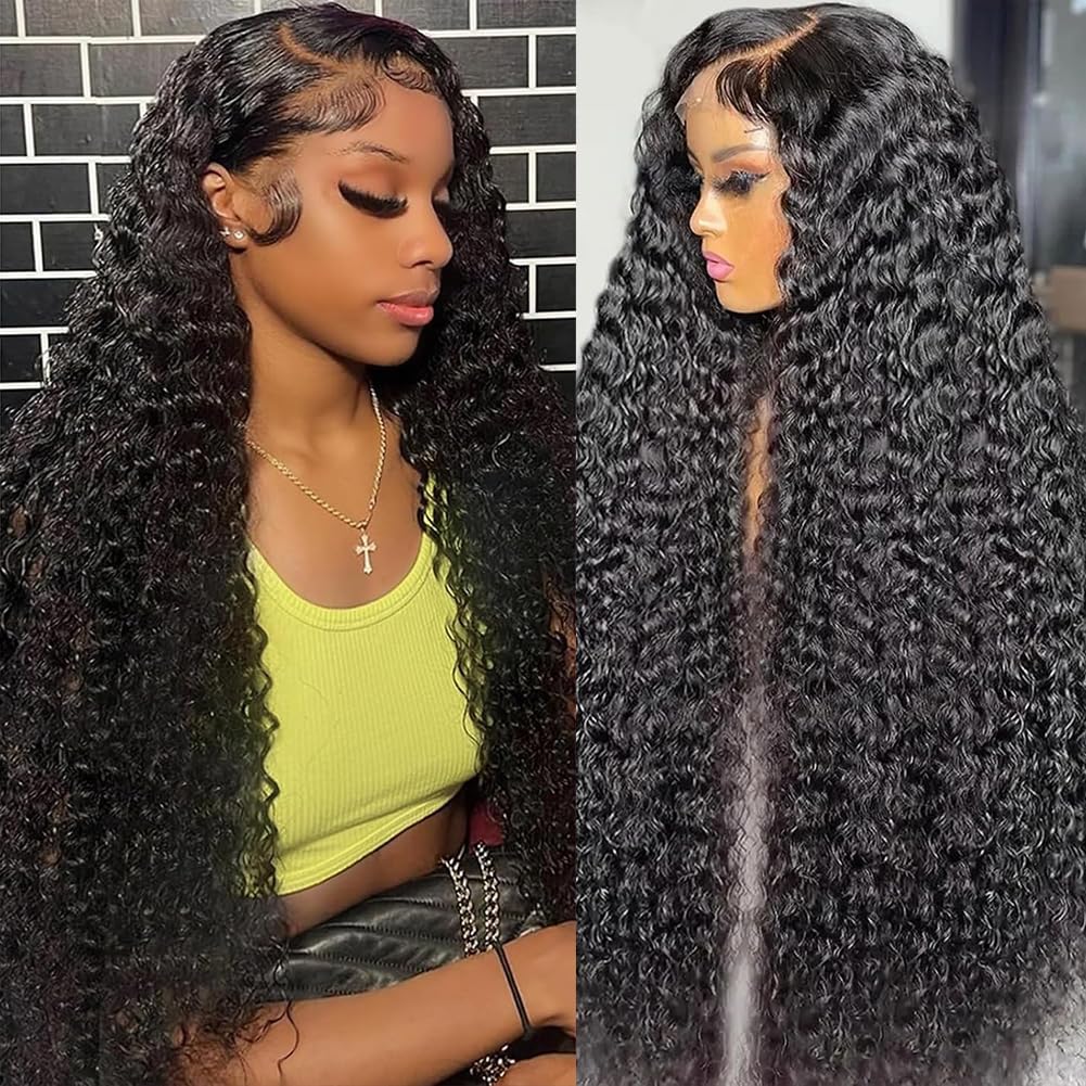 Lyilyi 34 Inch 13X6 Lace Front Wigs Human Hair Water Wave Lace Front Wigs Human Hair Curly Lace Frontal Wigs Human Hair 200% Den