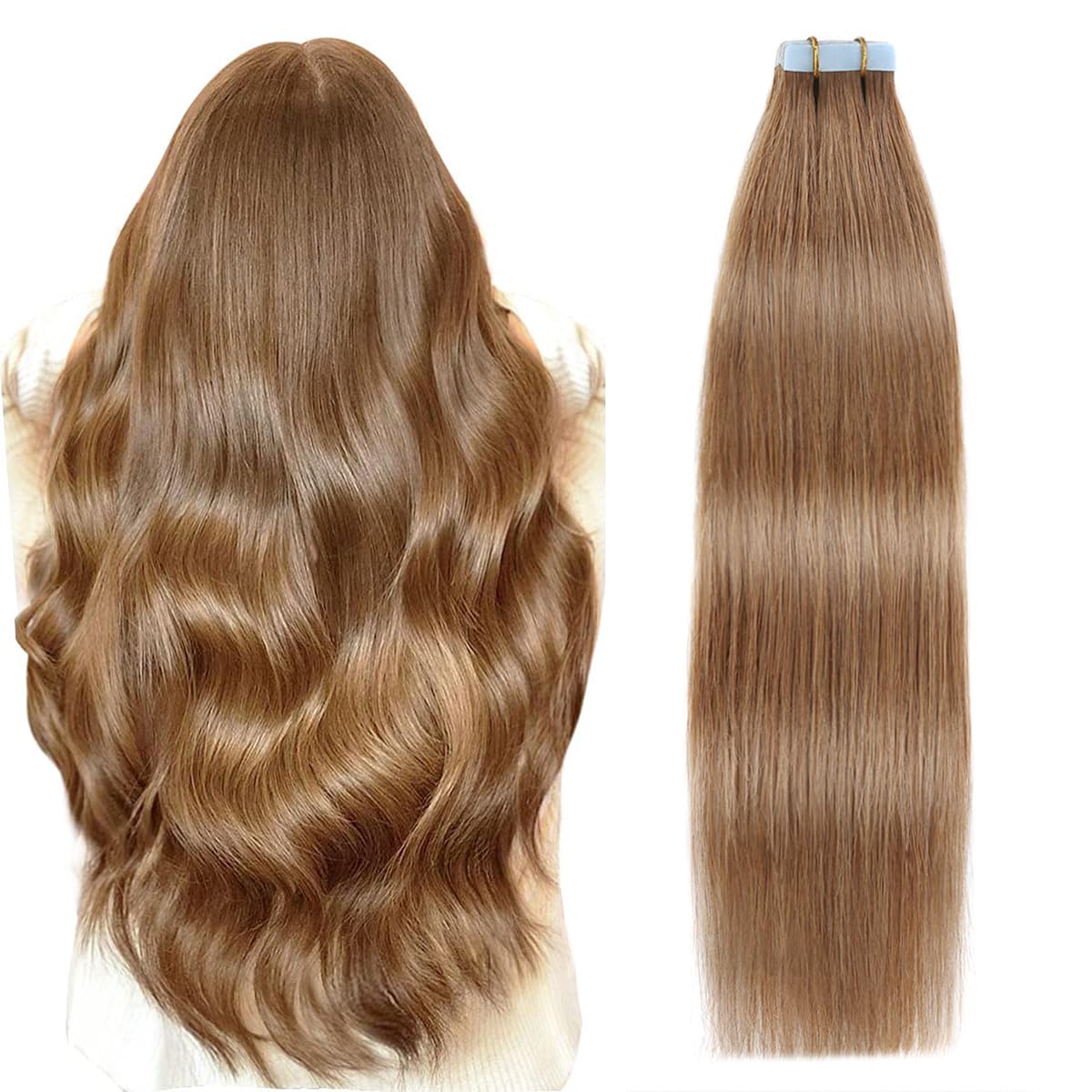 Suyya Tape In Hair Extensions Human Hair 40G/Pack 20Pcs Straight Seamless Skin Weft Tape In Real Human Hair Extensions(16Inch 8#