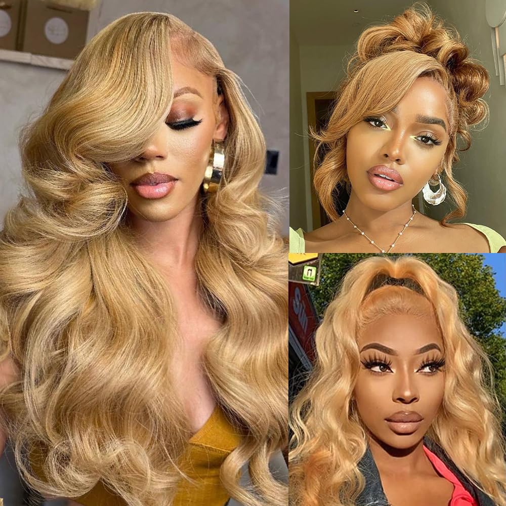 Avolo Honey Blonde Lace Front Wig Human Hair Pre Plucked 13x4 Honey Blonde Wig Human Hair 27# Colored Human Hair Lace Front Wigs