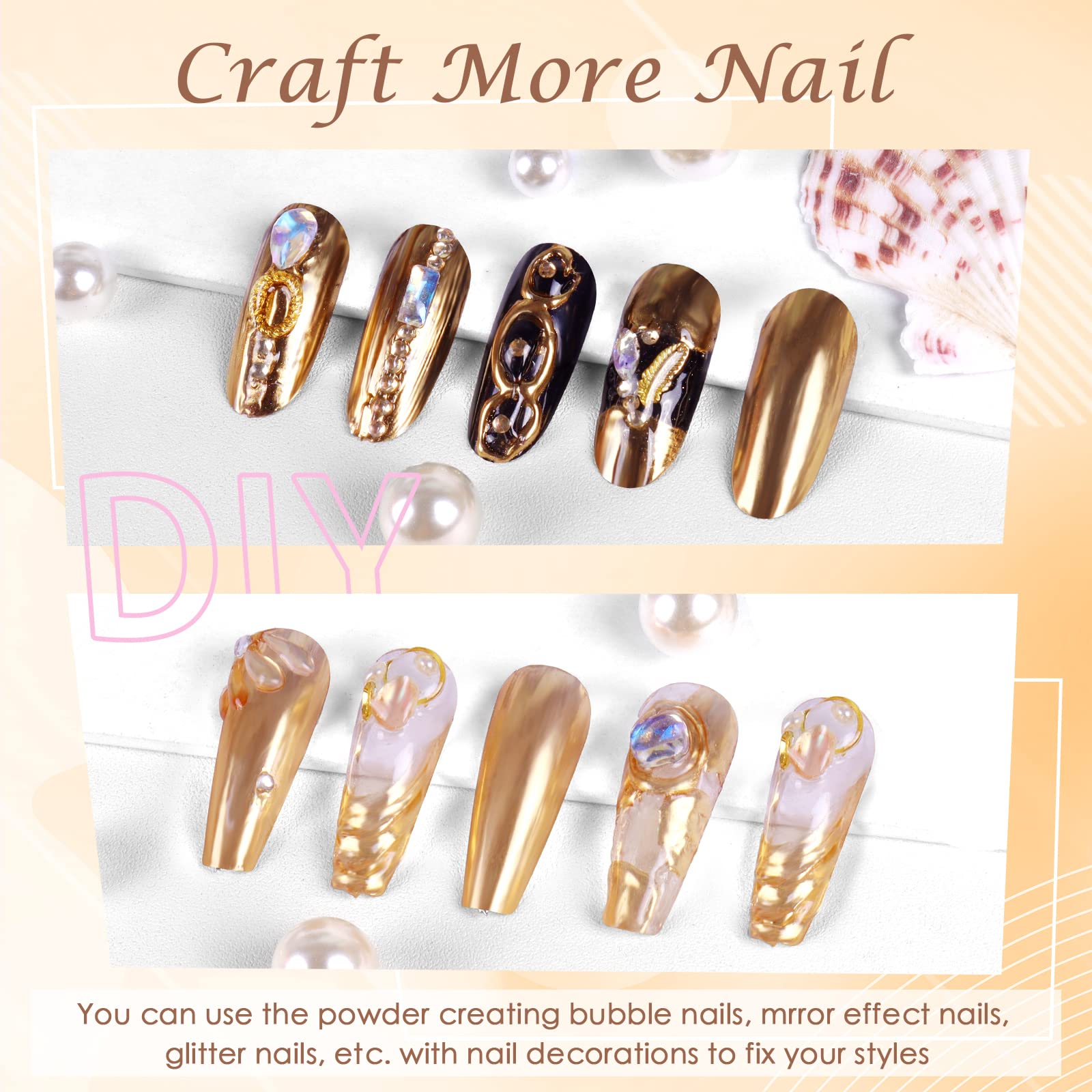 Laza Chrome Nail Powder Mirror Effect Metallic Dust Holographic Glitter Glazed Manicure Decoration Reflective Pigment For Diy Ge