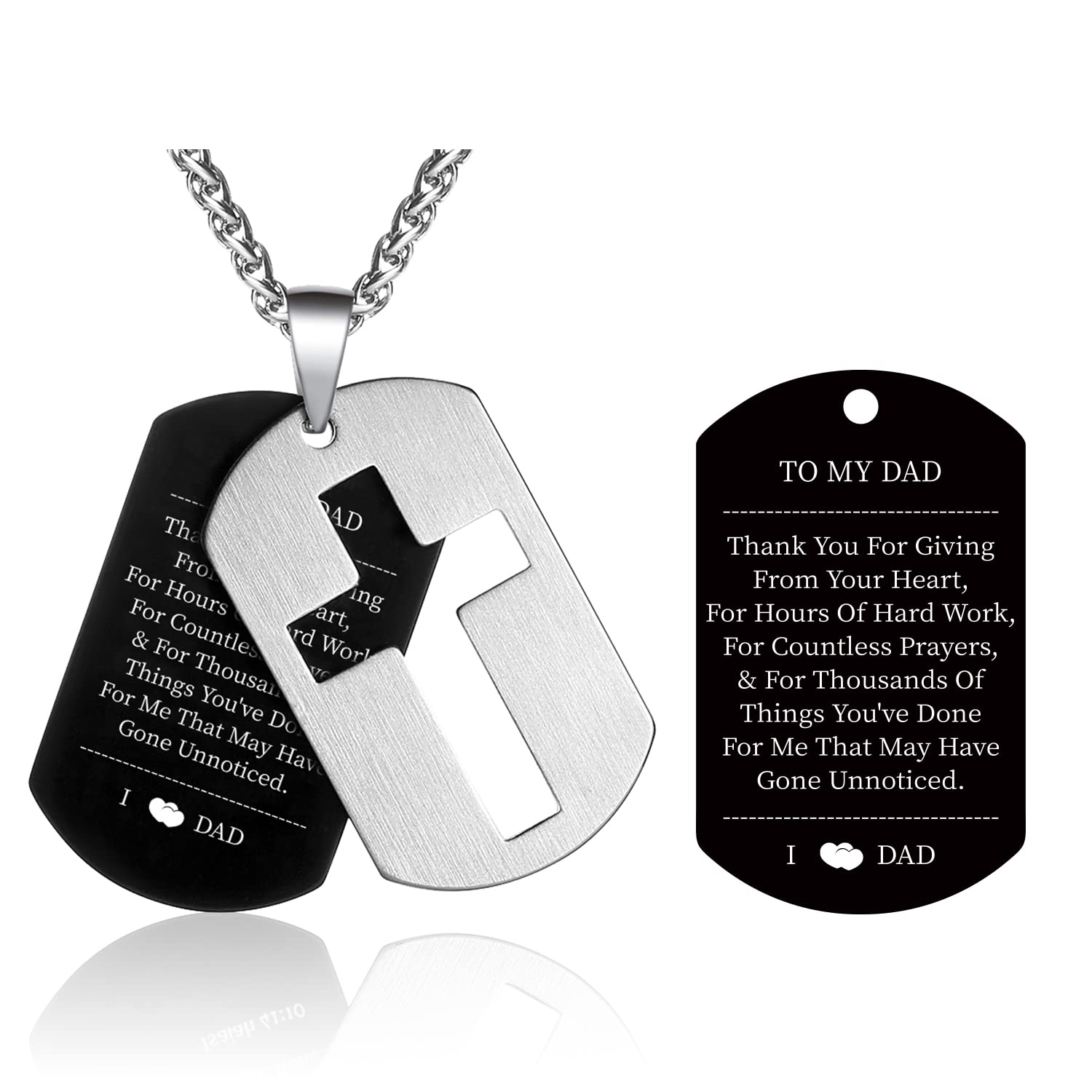 P.Blake Dog Tag Cross Necklace for Father Dad Daddy Stainless Steel Cross Pendant Christian Religious Jewelry Christmas Fathers