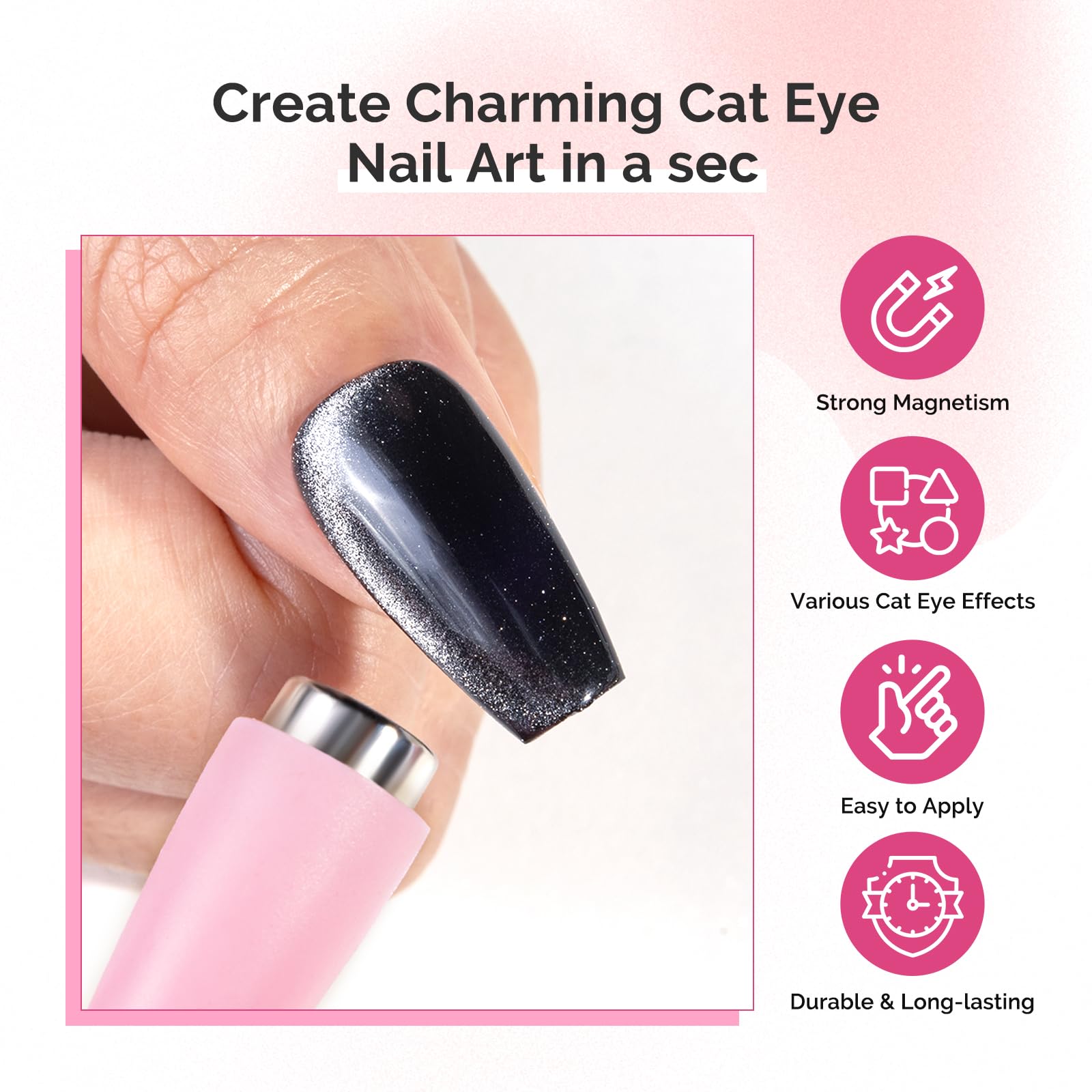 Melodysusie 5 In 1 Nail Magnet, Multifunctional Cat Eye Gel Nail Polish Magnet For Nail Art, Strong Magnetic Nail Polish Magnets