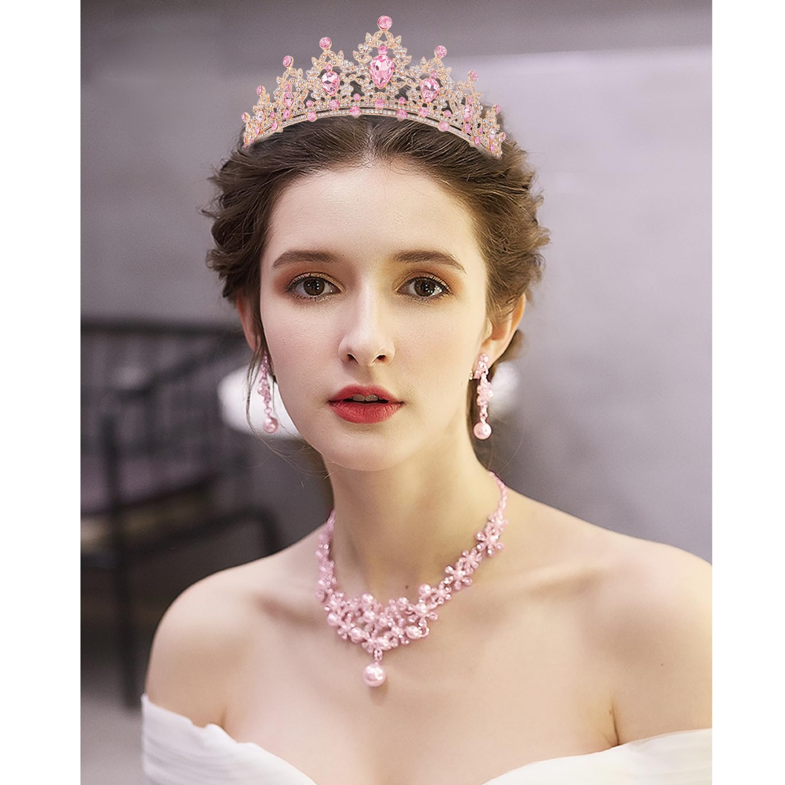 CIEHER Pink Crown Crystal Tiaras for Women Princess Crown Pink Tiara for Birthday Wedding Halloween