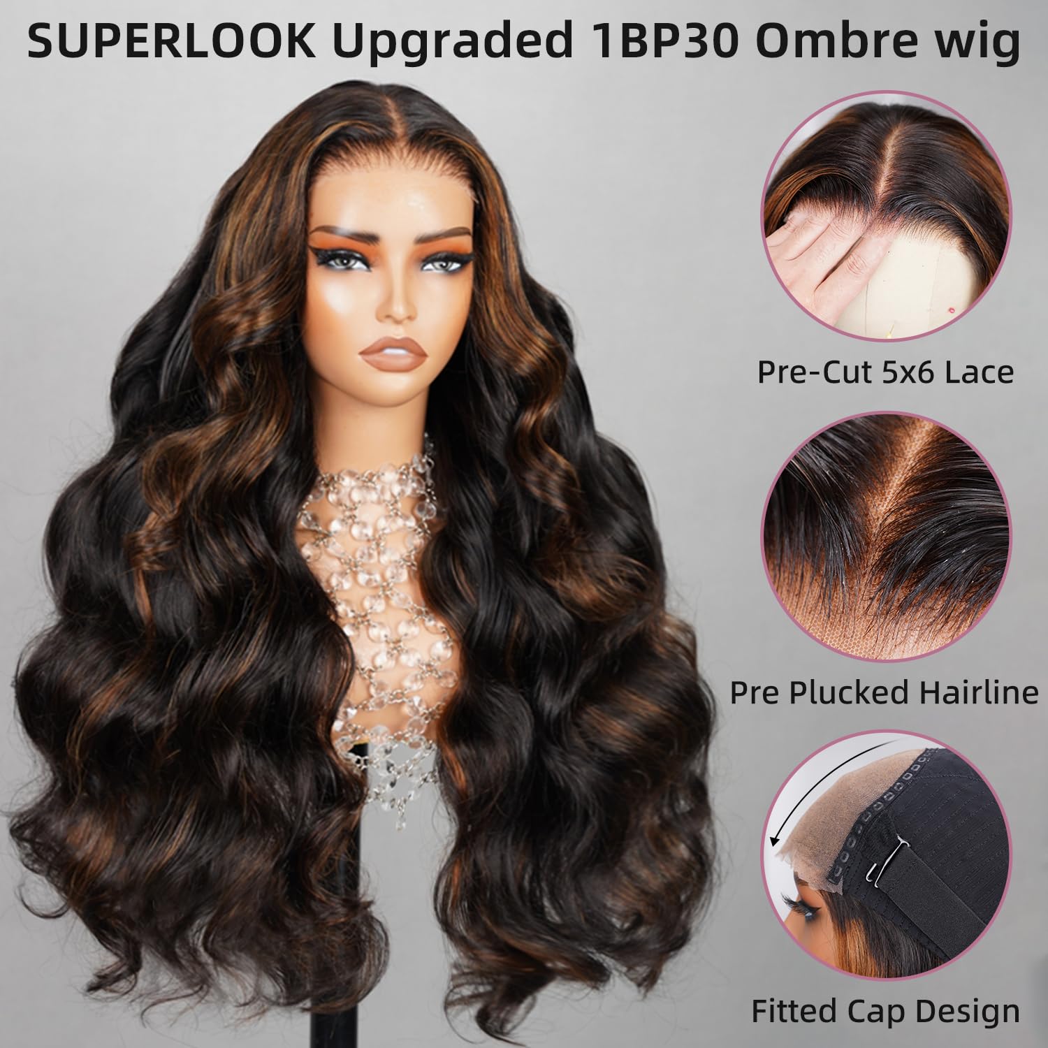 Superlook Wear And Go Glueless Wig Pre Plucked 12A 220% Density Highlight Lace Front Wig Human Hair 6X5 Pre Cut Ombre Lace Front