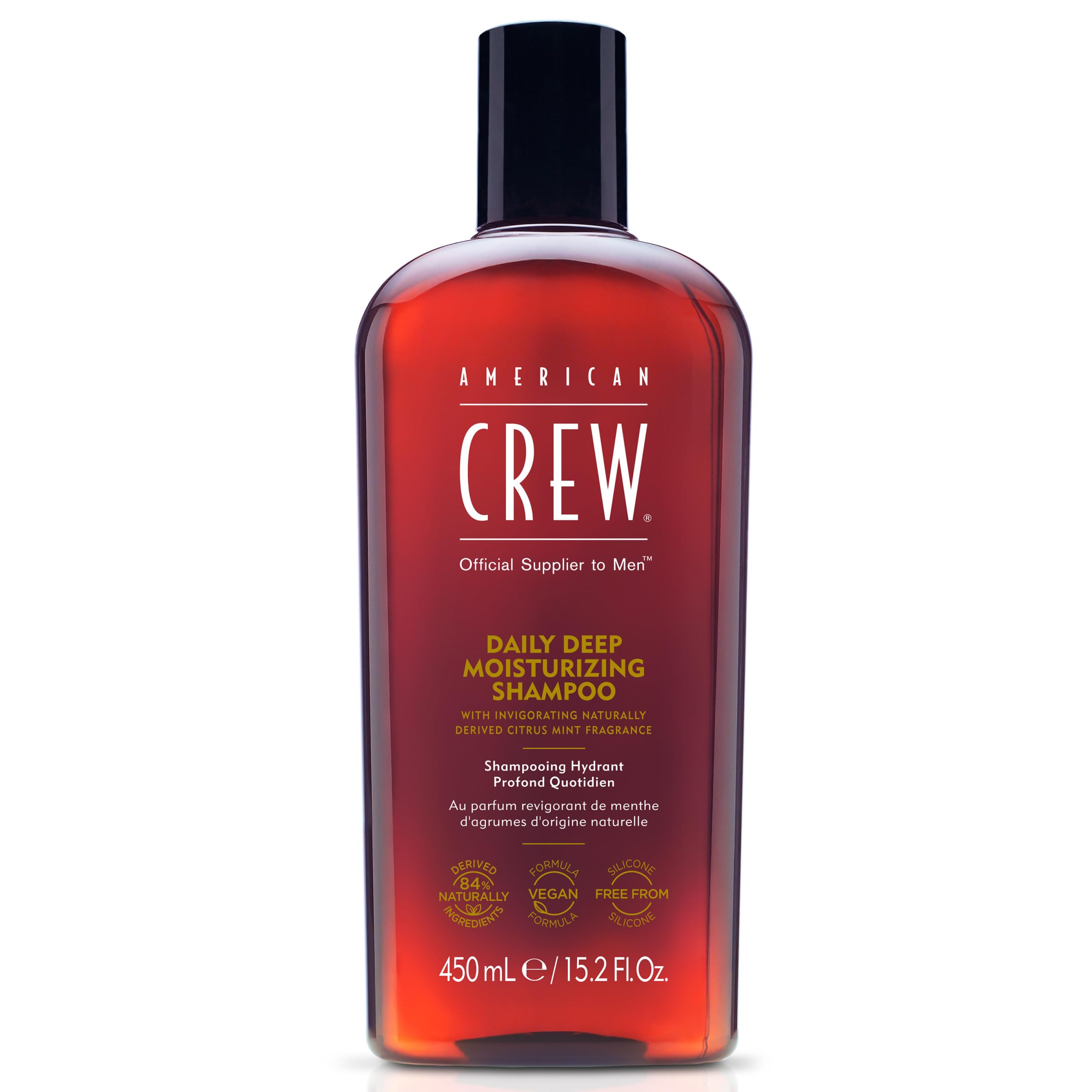 American Crew Shampoo For Men, Daily Deep Moisturizer, Naturally Derived, Vegan Formula, Citrus Mint Fragrance, 15.2 Fl Oz