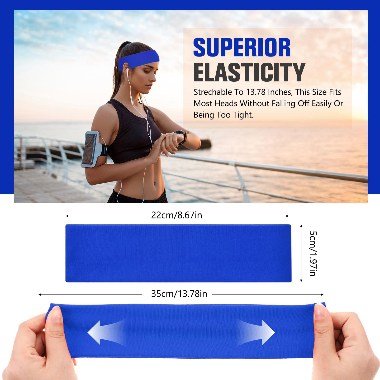 Hotop 30 Pcs Sport Headbands for Women Non Slip Stretchy Soft Fabric Elastic Sweatbands Bulk for Yoga DIY Team Gifts(Royal Blue)