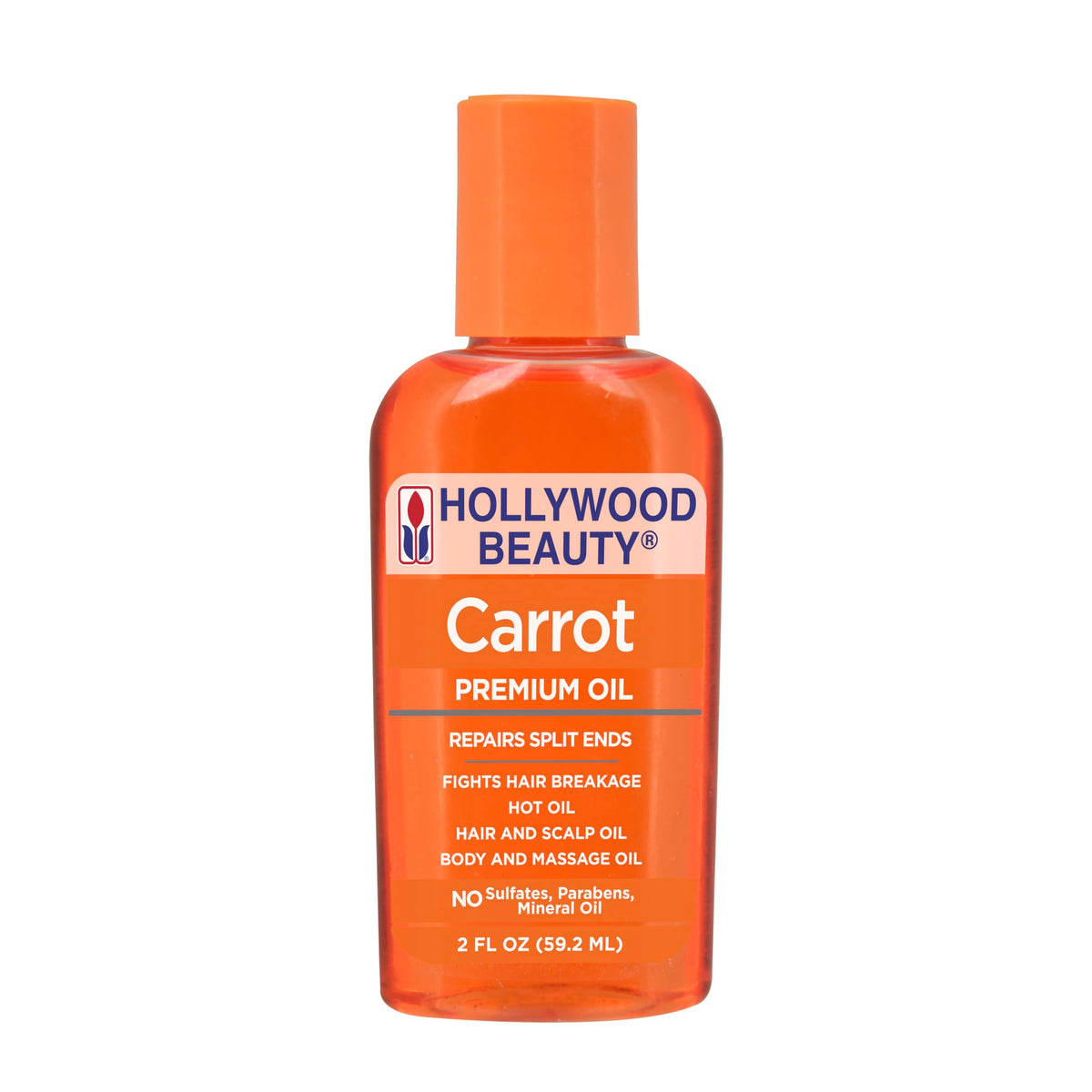 Hollywood Beauty Carrot Hair Oil, 2oz Bottle, Hair, Scalp, Skin, Nail, & Massage Oil, Helps Repair Damaged Hair & Skin, Can be U