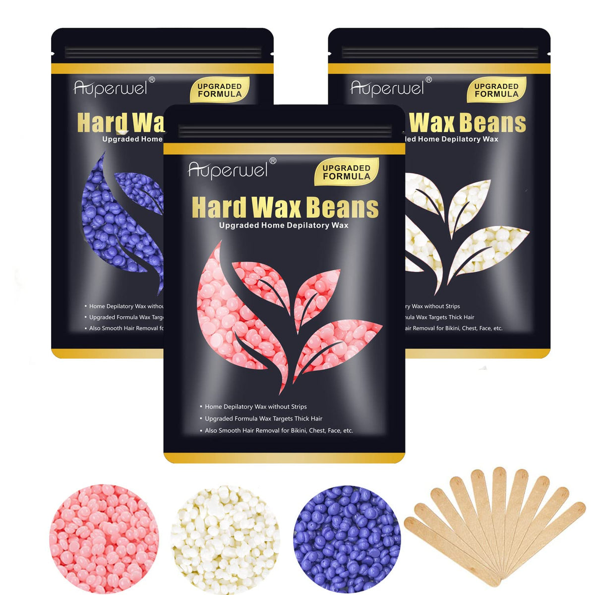 Wax Beads for Hair Removal, 10.5oz Upgraded Formula Painless Hard Wax Beans Waxing Beads for Face, Eyebrow Brazilian Bikini Refi