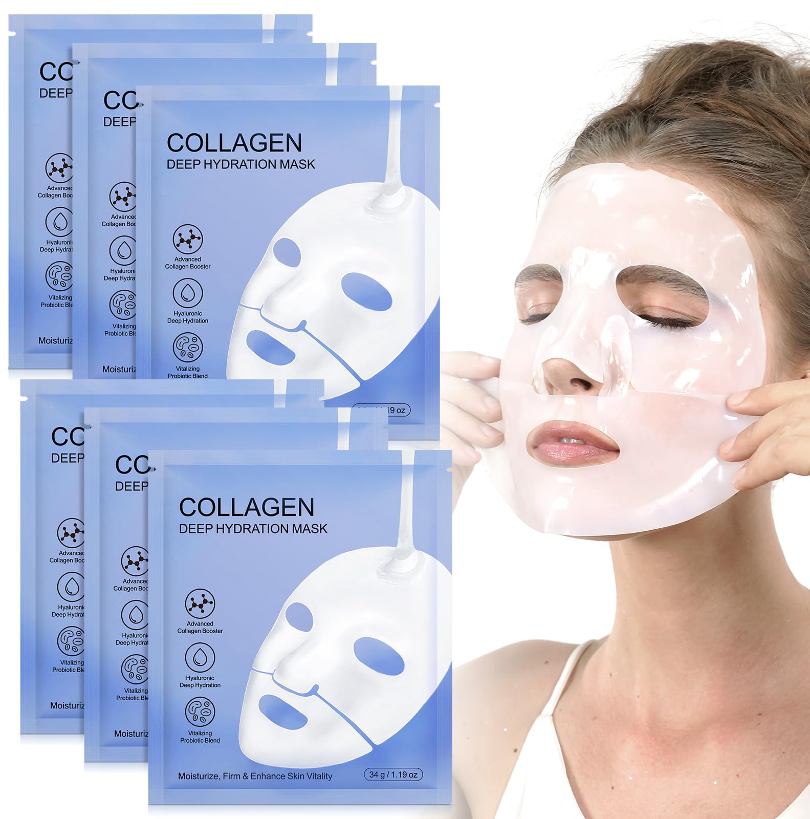 Ruduwu Collagen Face Mask,Firming Collagen Mask with Collagen Peptides for Anti-Aging, Facial Hydrogel Masks with low molecular 