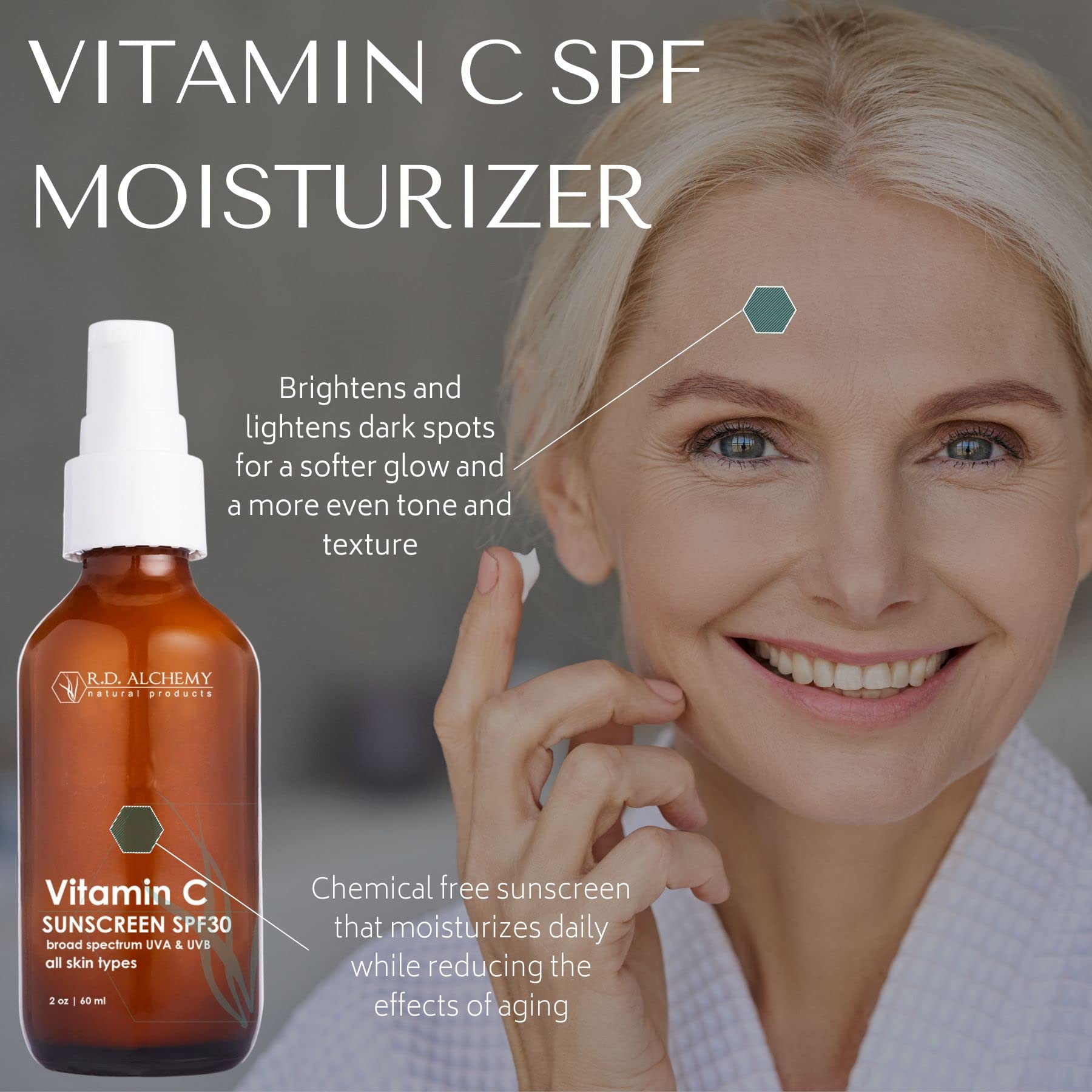 RD Alchemy - Natural & Organic Vitamin C SPF 30 Moisturizing Mineral Sunscreen. Non-Nano Zinc & Titanium - Lightweight Non Greas