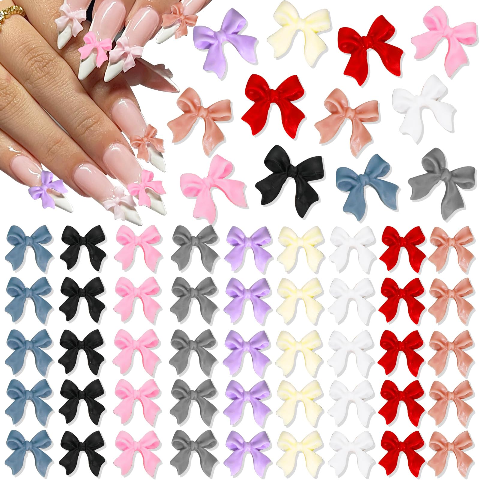 RODAKY 200PCS Bow Nail Charms Colorful 3D Bowknot Charms for Nail Art Resin Flatback Bow Nail Stud Cute Nail Bow Charms Decorati