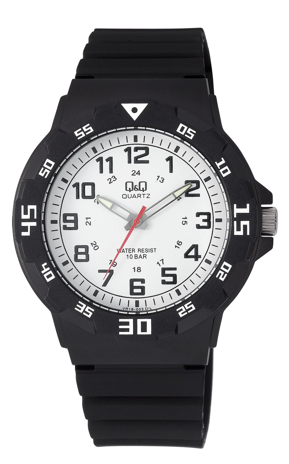 Q&Q MenS Fibre Strap Analog Watch (Black Dial)  100M Water Resistant, Lightweight Sports Casual Quartz Wristwatch  Vr18J003Y