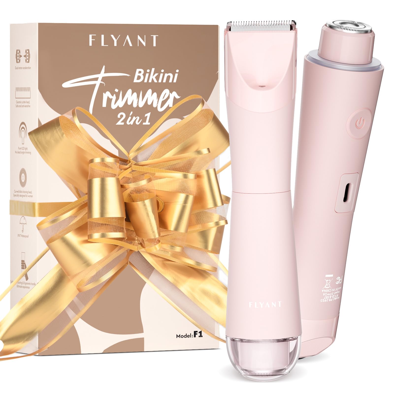 Bikini Trimmer for Women, 2 in 1 Electric Shaver for Women, Pubic Hair Trimmer Waterproof IPX7 with LED, Bikini Razor for Leg Ar