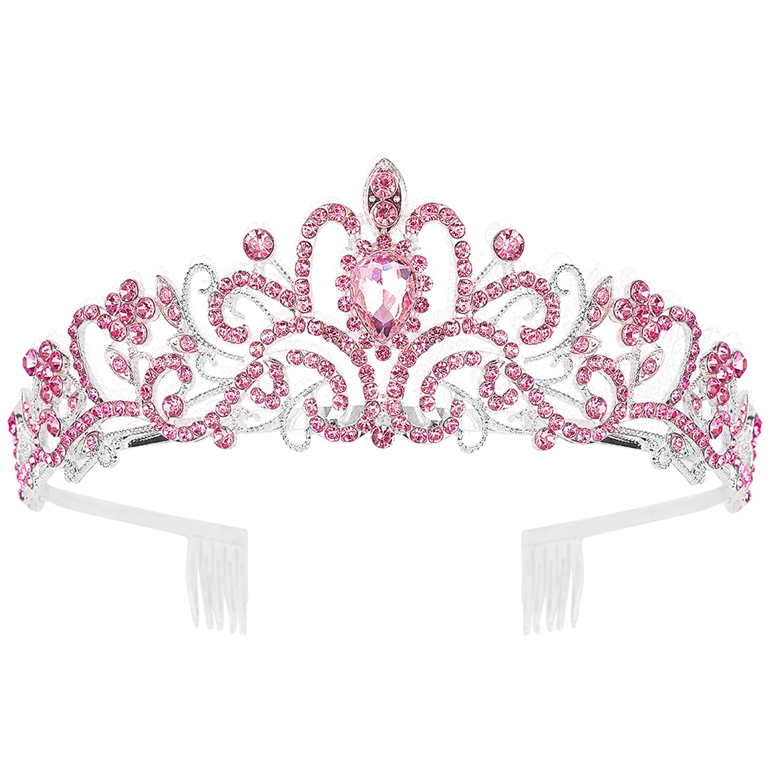 Cocide Pink Tiara And Crowns For Girls Crystal Headband Princess Rhinestone Crown With Combs Bride Headbands Bridal Wedding Prom