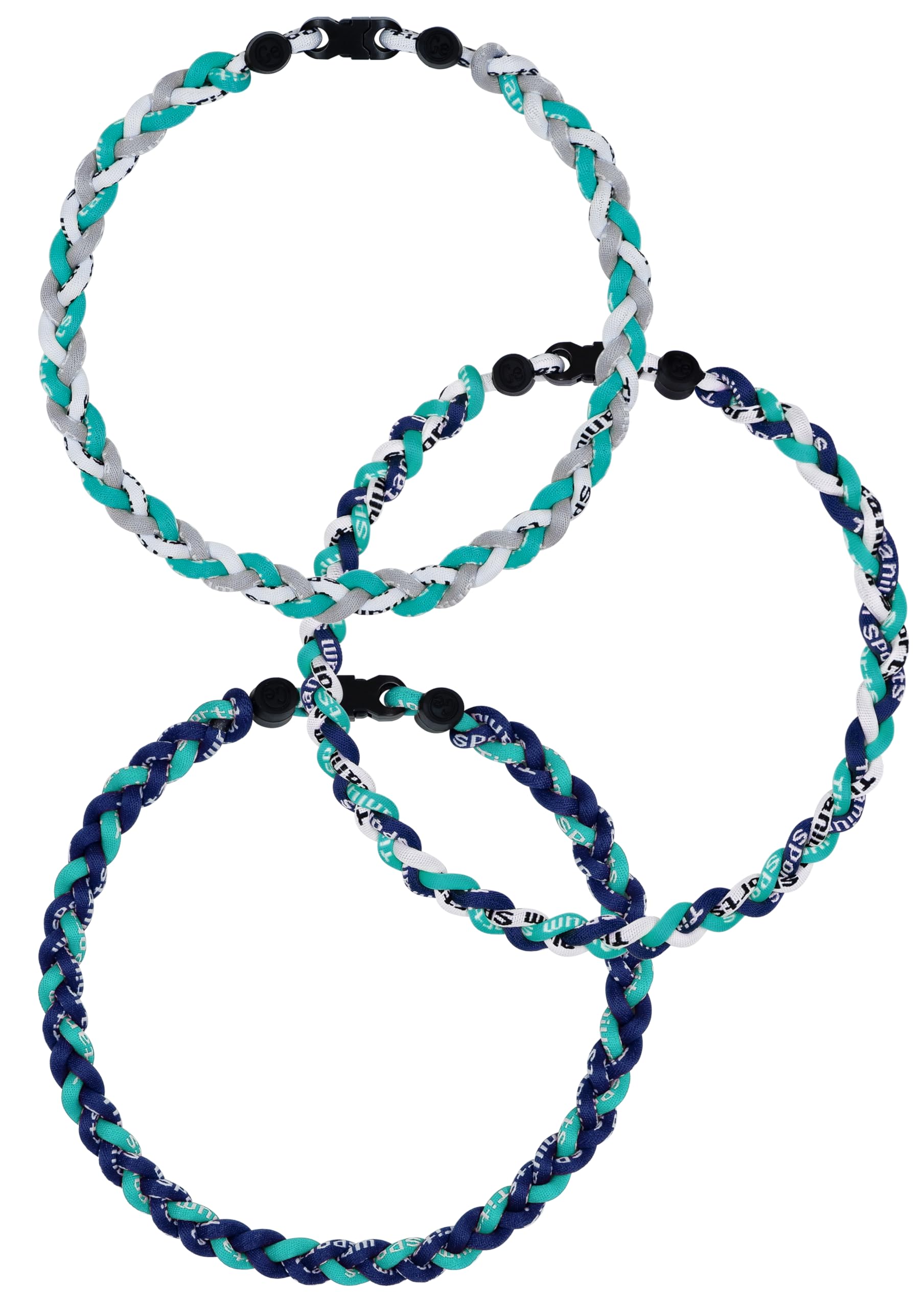 SUPBOMM 3 pcs Baseball Rope Necklaces, League Team Colors Braided Necklace, Baseball Team Gifts, Mariners