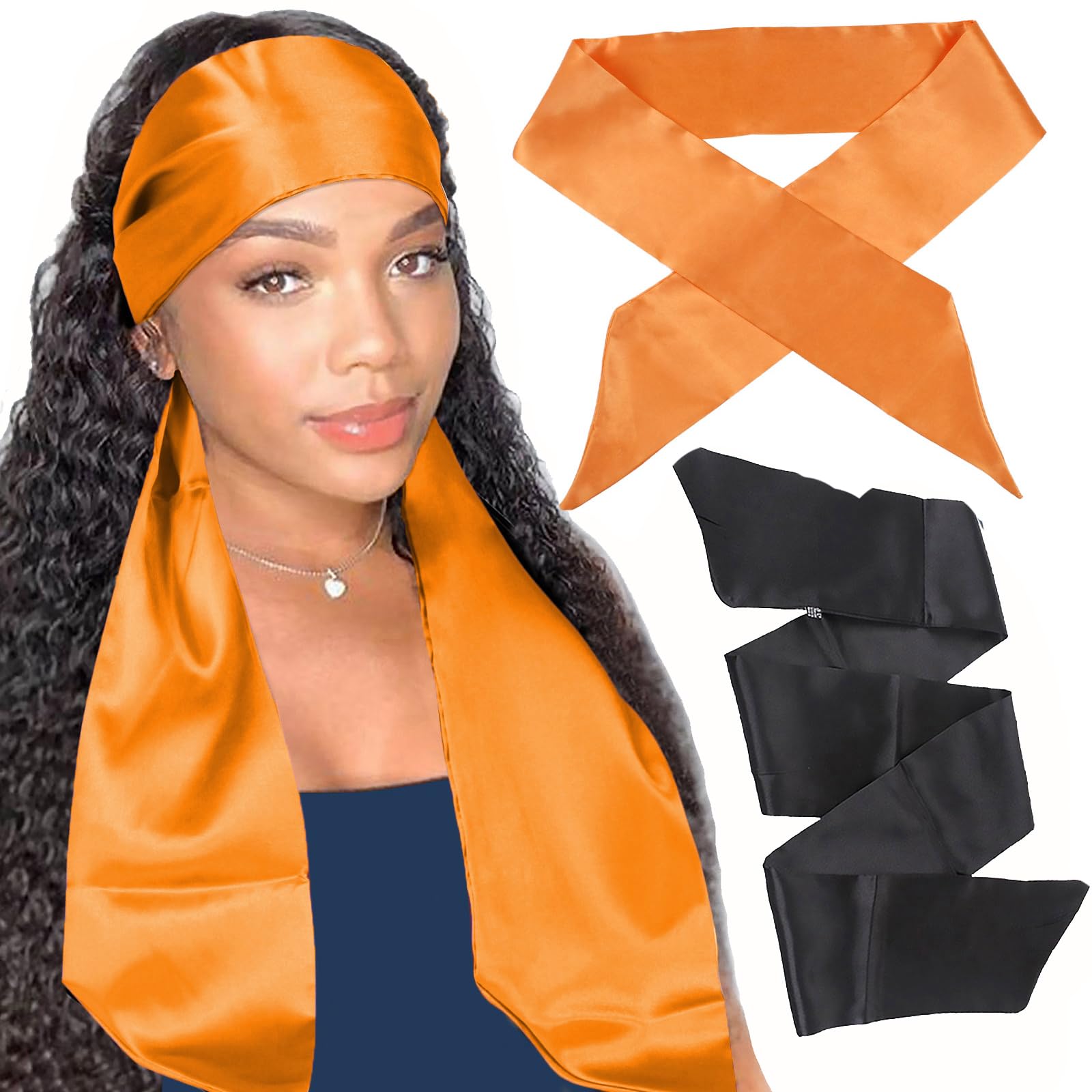 XTREND 2Pcs Satin Edge Control Scarf for Lace Wigs 58 Inch Silk Headbands Laying Scarf for Baby Hair Non Slip Hair Wrap Wigs Gri