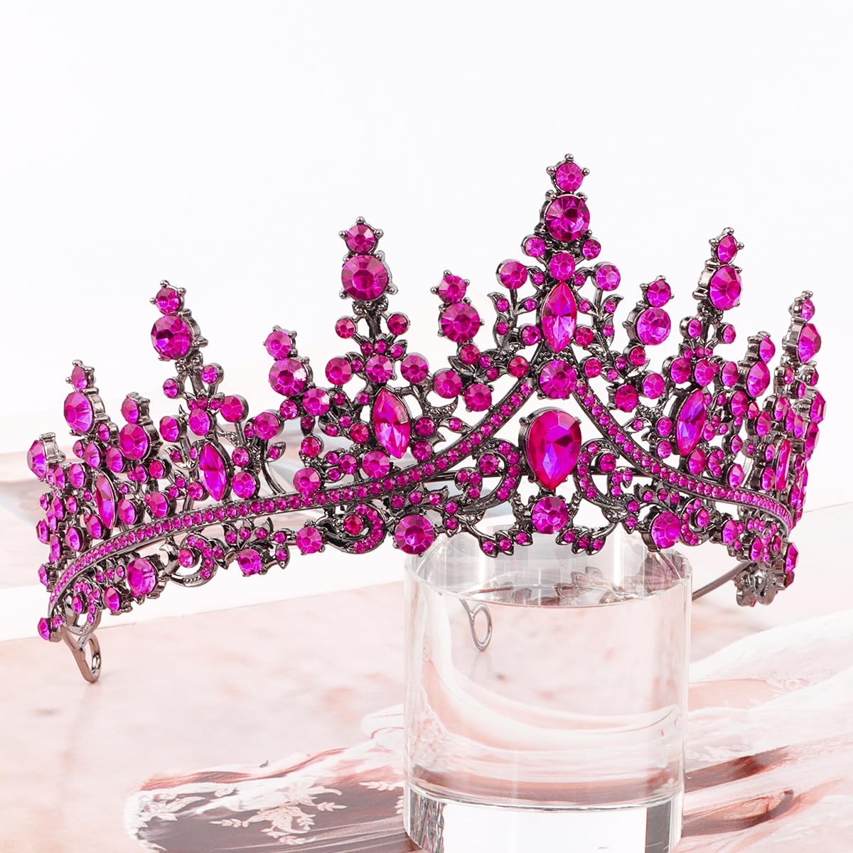 Tobatoba Tiaras For Women, Hot Pink Tiara Crowns For Women, Wedding Tiara For Bride Queen Crown, Royal Princess Quinceanera Head