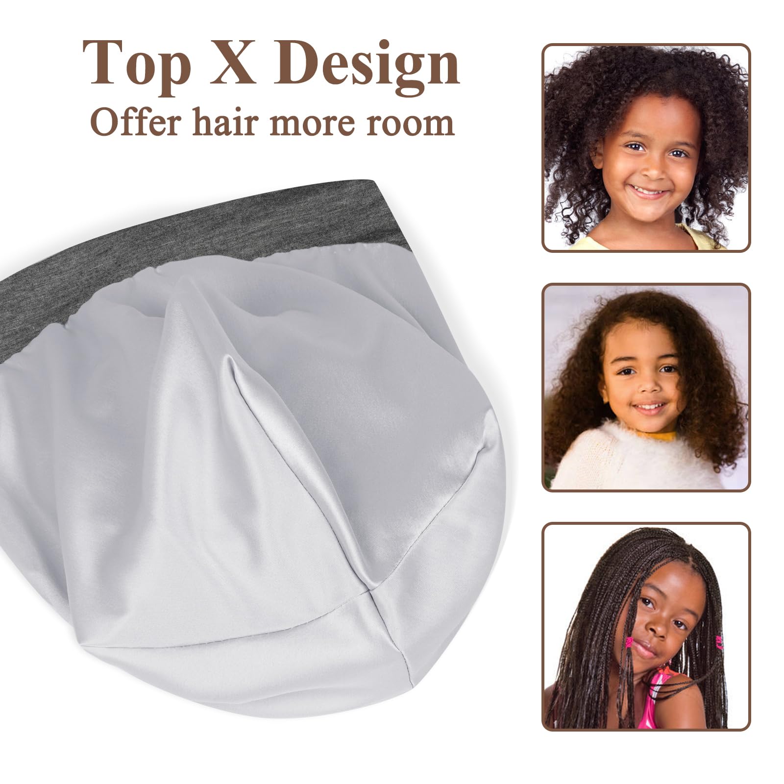 Olesilk Silk Bonnet For Kids Girls 2-6 Years, Adjustable Strap, Smooth For No Frizzy Hair, Breathable All Night Slleping Dark Gr
