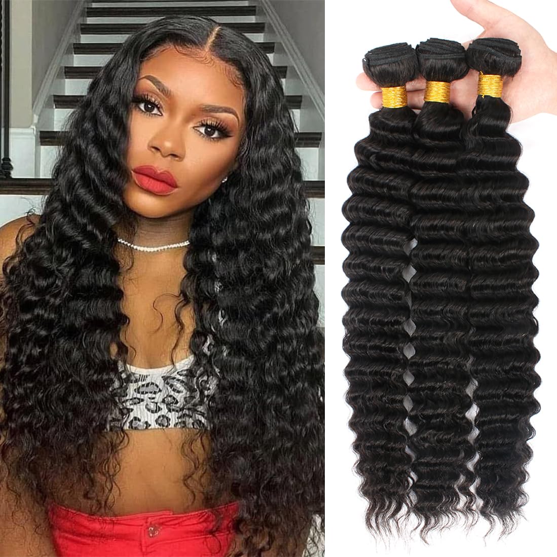12A Brazilian Virgin Hair Pineapple Deep Wave 3 Bundles 24'' 24'' 24'' 300G Virgin Brazilian Remy Deep Wave Human Hair Bundles 1