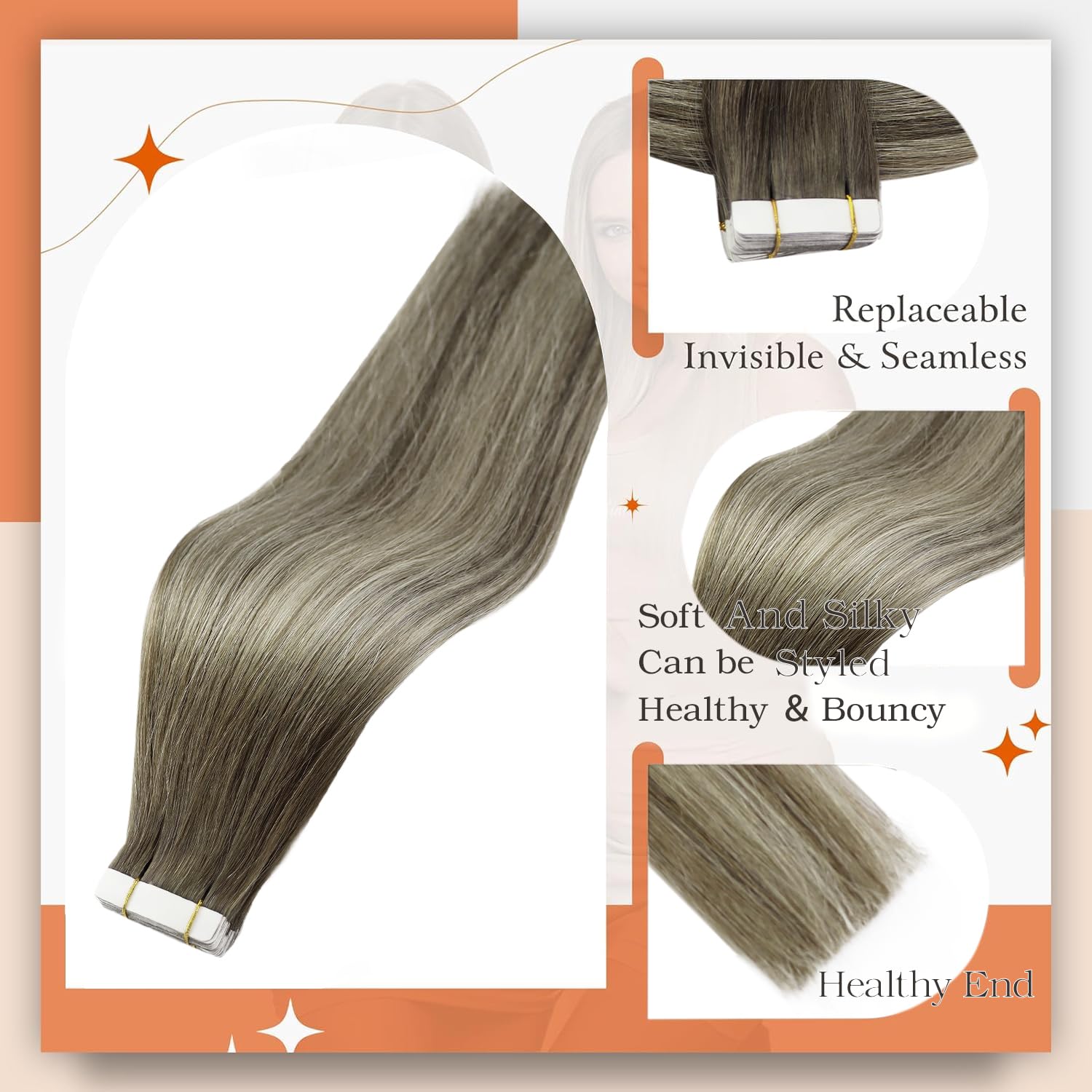 Full Shine Remy Tape In Human Hair Extensions Color 7/1000/7 Balayage Blonde Tape In Extensions Seamless Invisible Tape In Hair