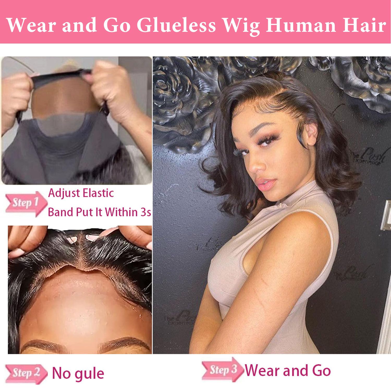 Atilck Wear And Go Glueless Bob Wig - Body Wave Lace Front Human Hair Wigs For Black Women - Pre Plucked And Pre Cut 4X4 Lace Cl
