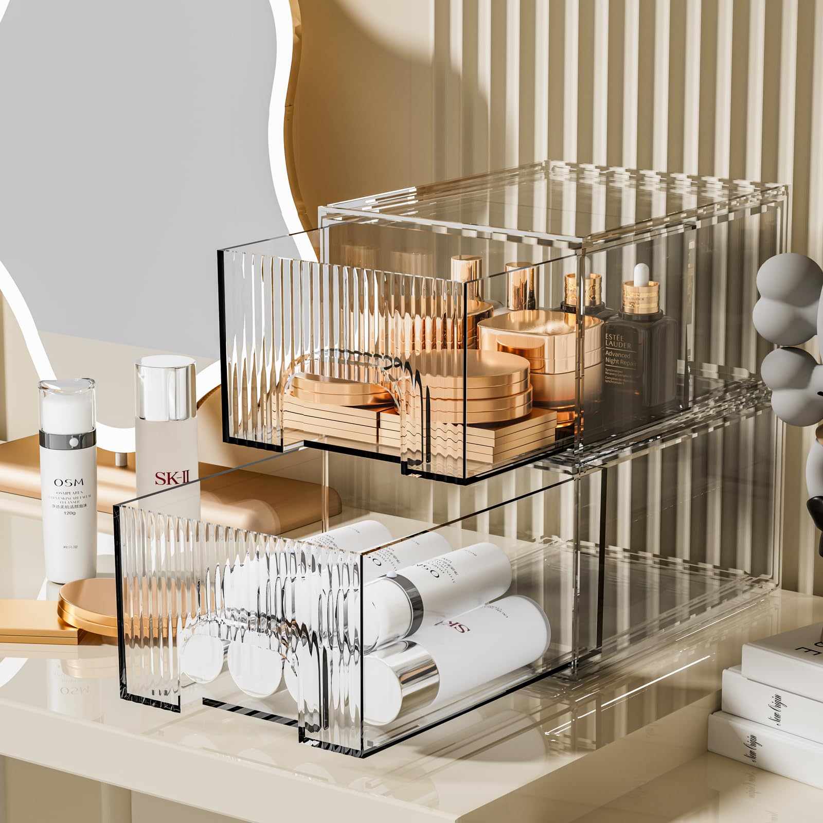 Zhiai Makeup Organizer, Stackable Bathroom Organizers And Storage, Clear Cosmetic Storage Box For Vanity, Skincare, Kitchen Cabi