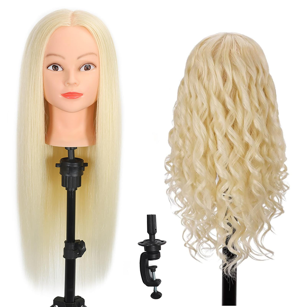 ZOMOI 26''-28''Mannequin Head with 80% Real Hair,Cosmetology Mannequin Trainning Head Hairdresser Pratice Doll Head for Hair Sty