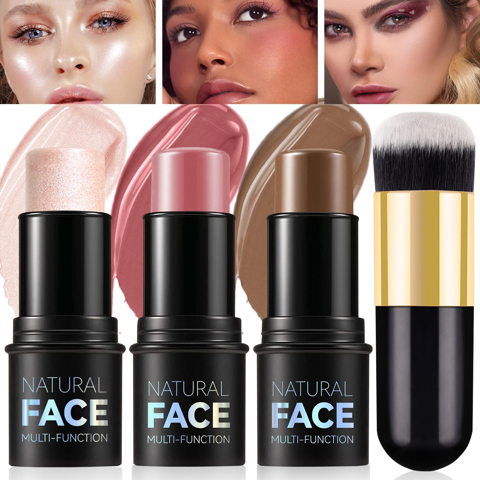 Lsxia 3Pcs Cream Contour Stick Makeup Kit - Cream Blush Stick Highlighter Stick Contour Bronzer Stick For Cheeks, Waterproof Lon