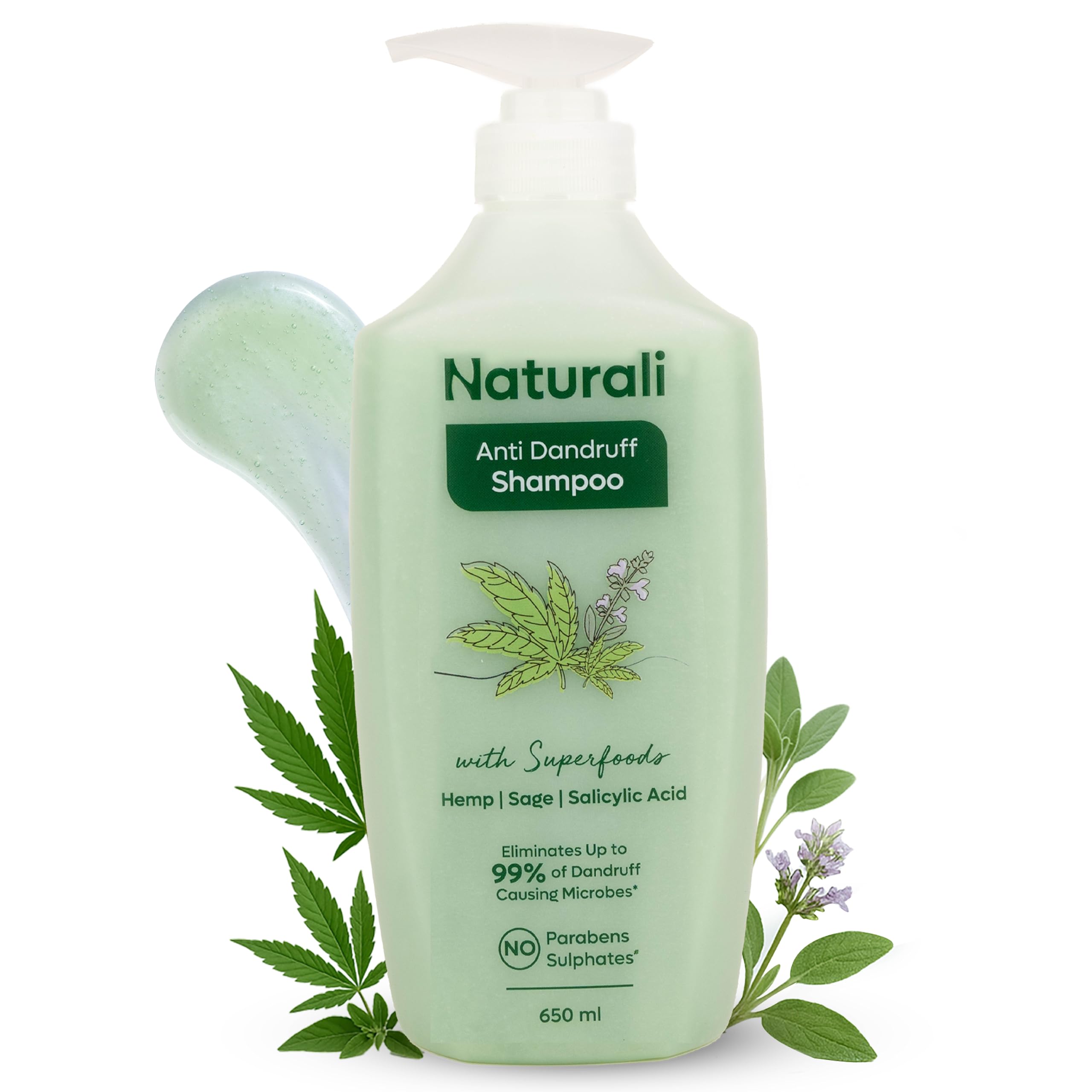 Naturali Anti-Dandruff Shampoo With Hemp, Sage & Salicylic Acid | No Sulphate, No Paraben | Calms Itchy Scalp | Prevents Hairfal
