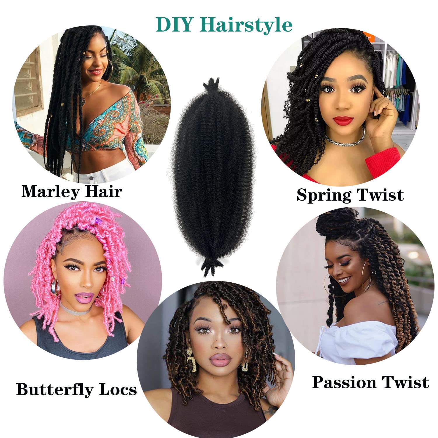16 Inch Marley Twist Braiding Hair 8 packs Pre-Separated Springy Afro Twist Hair Extension Kinky Afro Twist Crochet Hair Braids