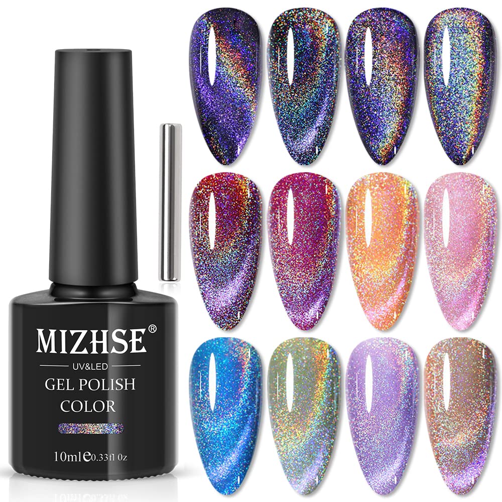 Mizhse 10Ml Universal Rainbow Cat Eye Gel Nali Polish Laser Holographic 9D Cat Eye Gel Polish Soak Off Led Uv Gel Nail Art Varni