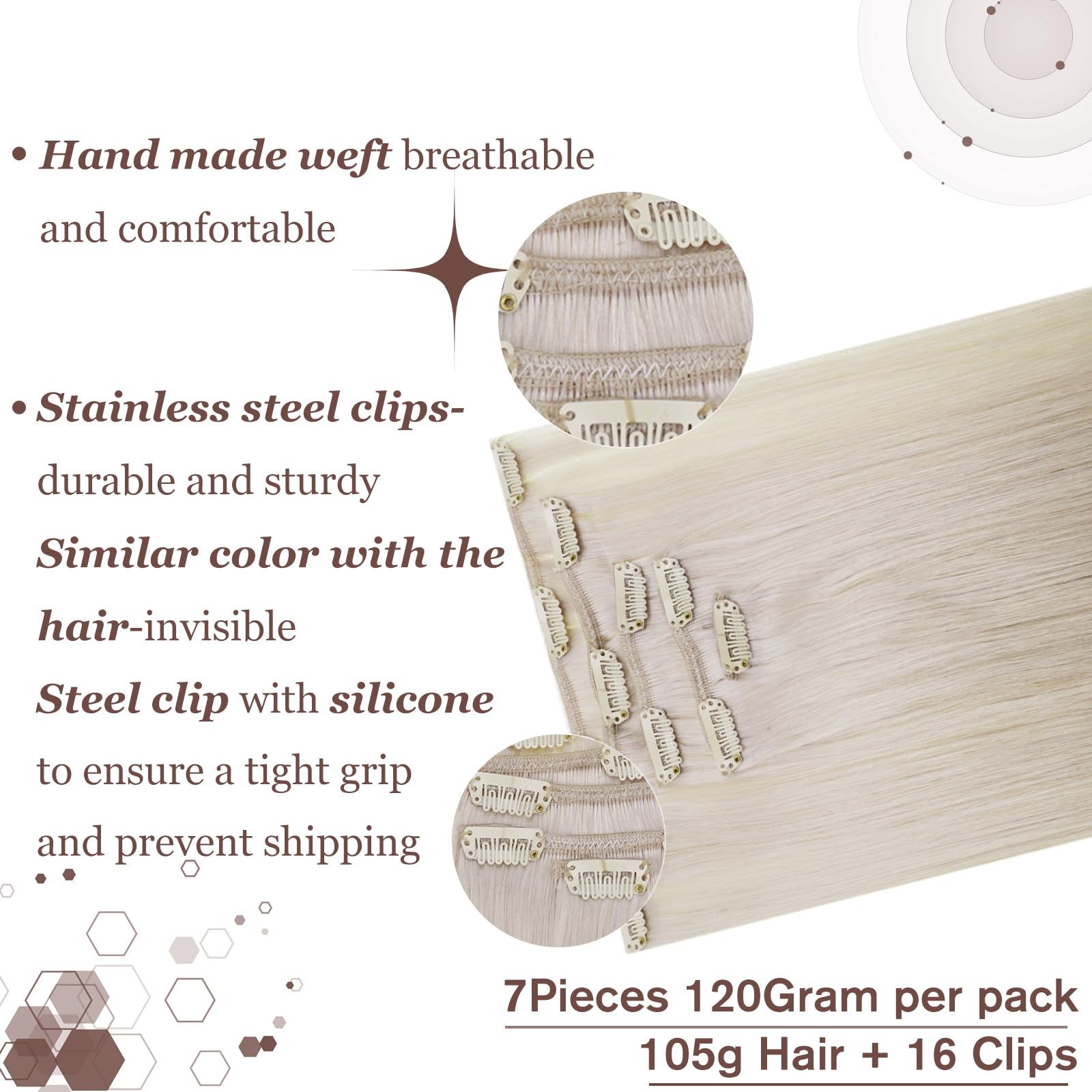 Hetto Clip in Hair Extensions Blonde Human Hair Clip in Extensions Real Human Hair Extensions Clips ins Platinum Blonde Full Hea