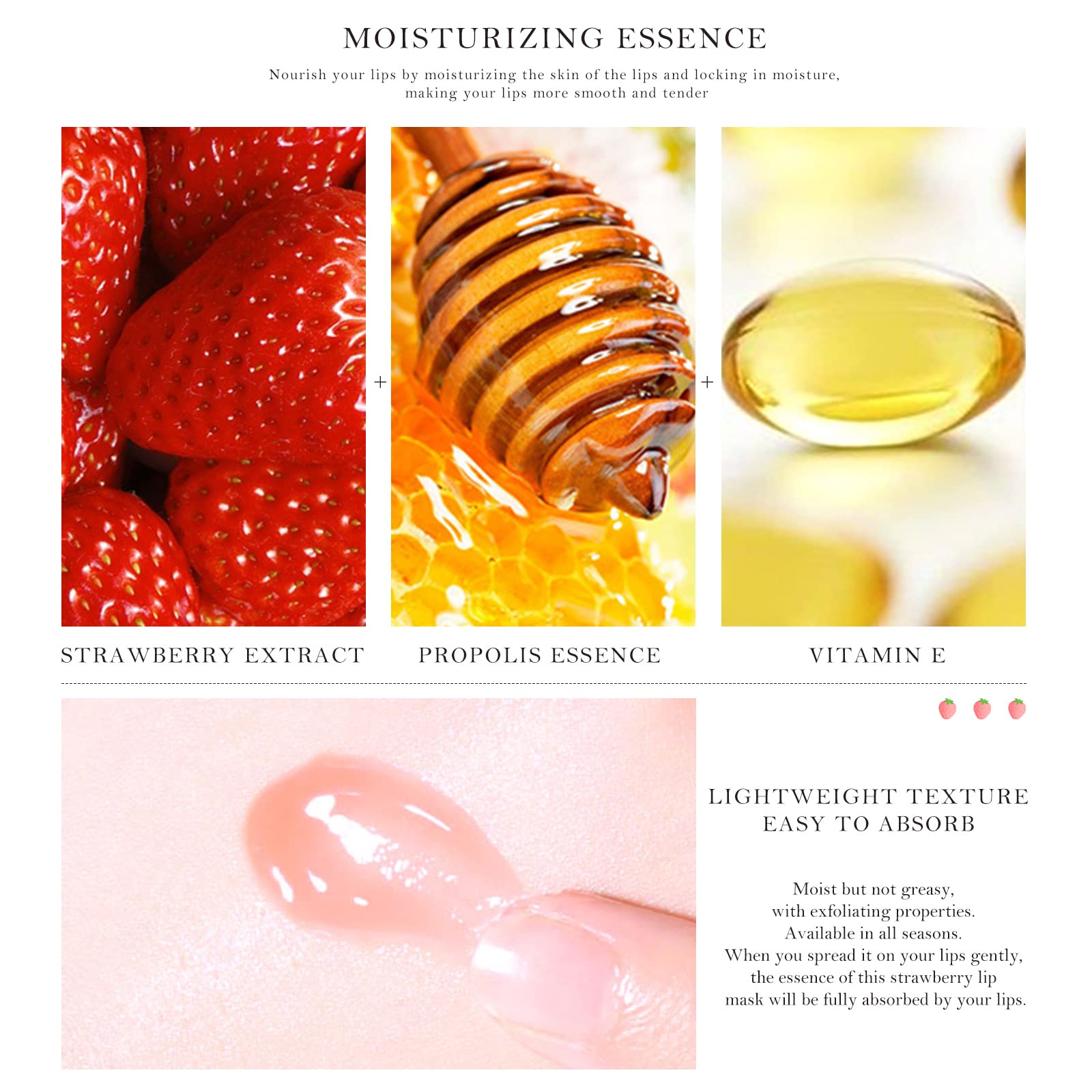 Freeorr 2Pcs Strawberry Lip Sleeping Mask,Bee Lip Balm Honey Pot, Bee Lip Honey Pot With Wand Nourishes Lips, Overnight Strawber