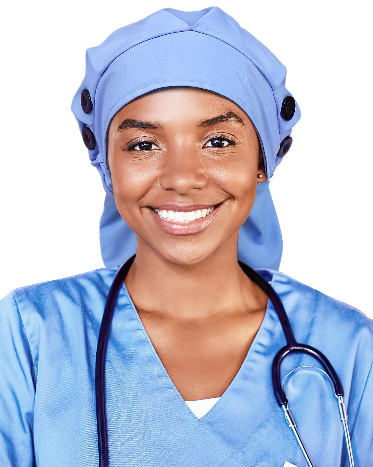 XL Work Bonnet for Long Braids Silk Satin Lined Ceil Blue