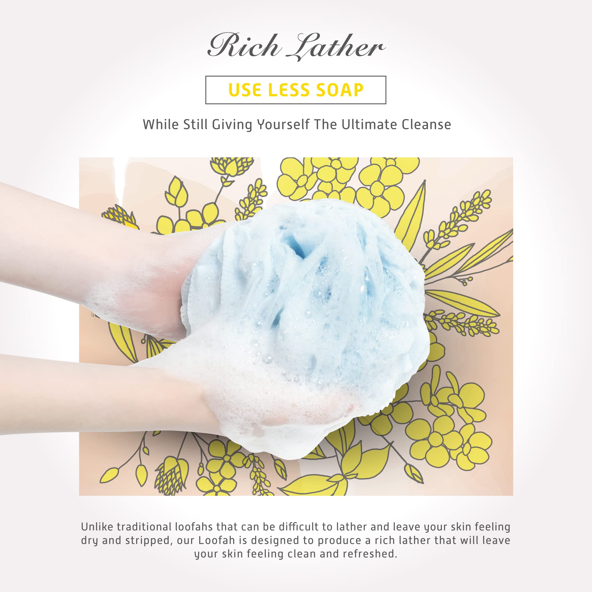 Spongentle Dual Texture Deep Cleansing Loofah Sponge For Radiant Skin, Pack Of 3, Bath And Shower, Exfoliating Body Scrubber, Be