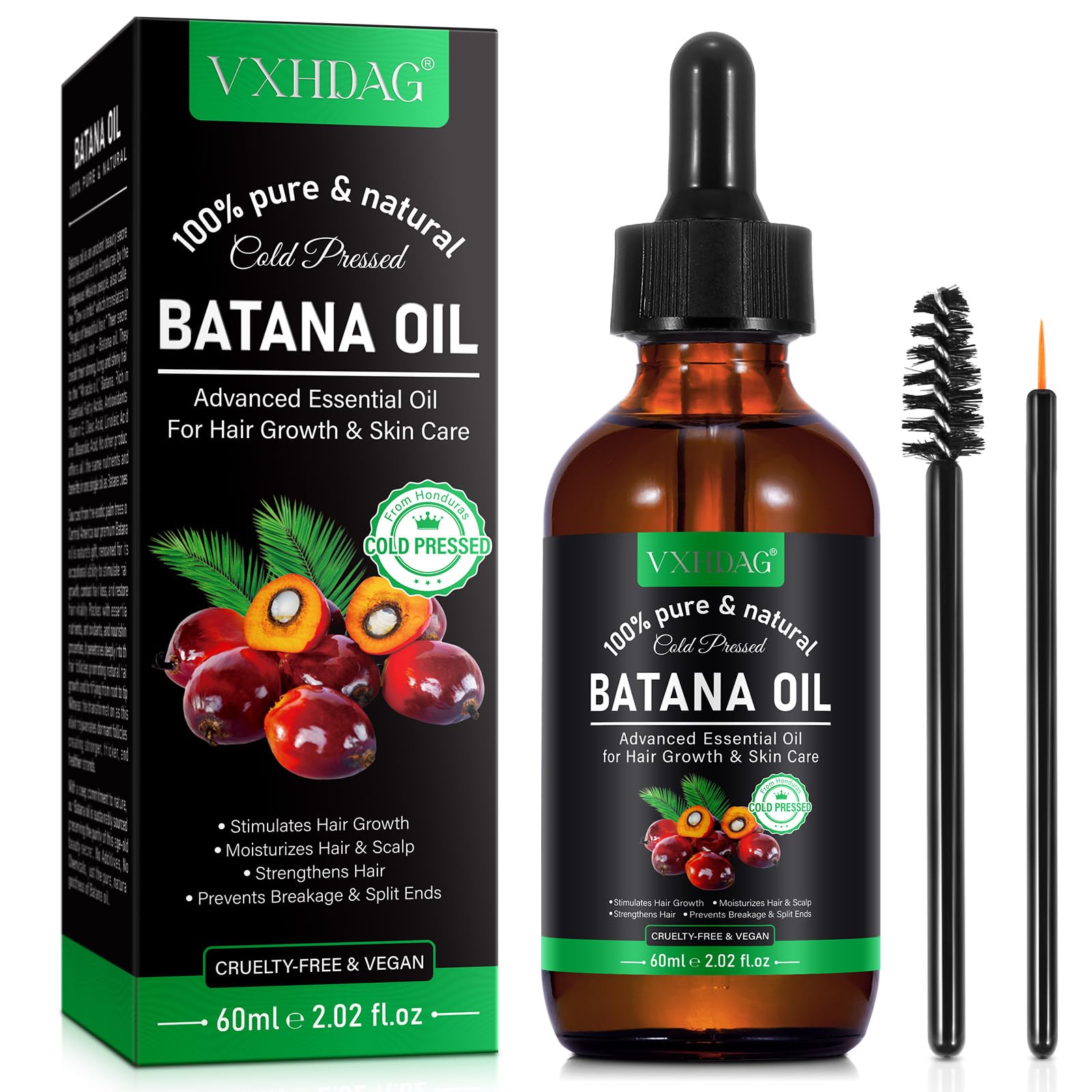 VXHDAG Batana Oil - 100% Pure & Natural from Honduras for Hair Growth, Eliminates Split Ends, Enhances Radiance & Nourishment fo