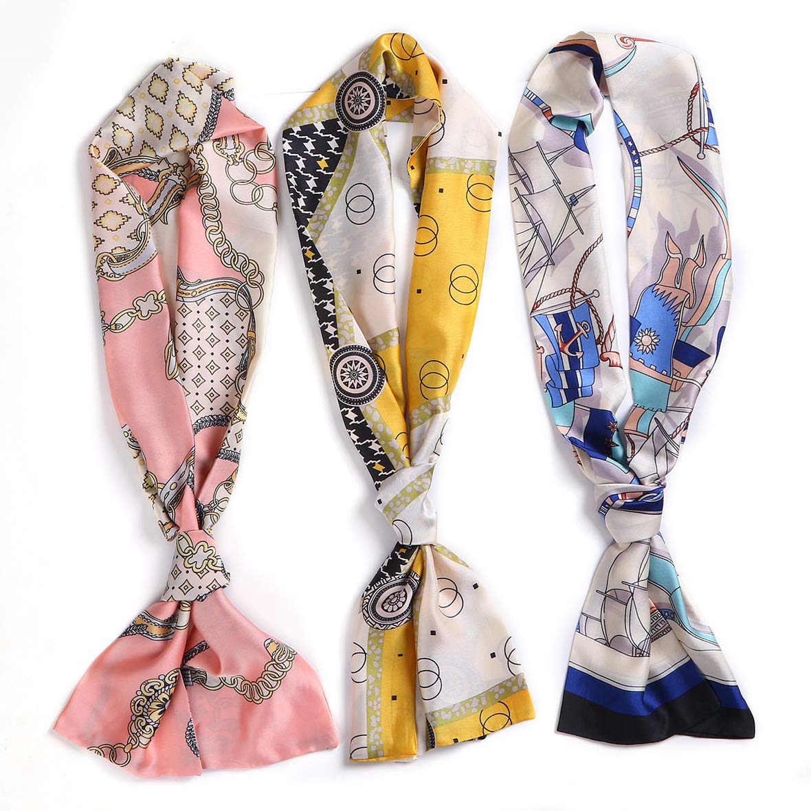 Leeven 3 Pieces Satin Edge Laying Scarf For Lace Wigs Non Slip Printed Headband Scarf For Hair Wrapping At Night 57''X5.5'' Silk