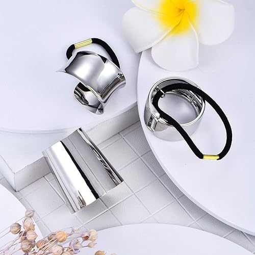 3 Pieces Metal Circle Hair Cuff Elastic Hair Band Hair Ties Ponytail Holder Hair Rope Accessory For Women Girls, 3 Styles (Silve