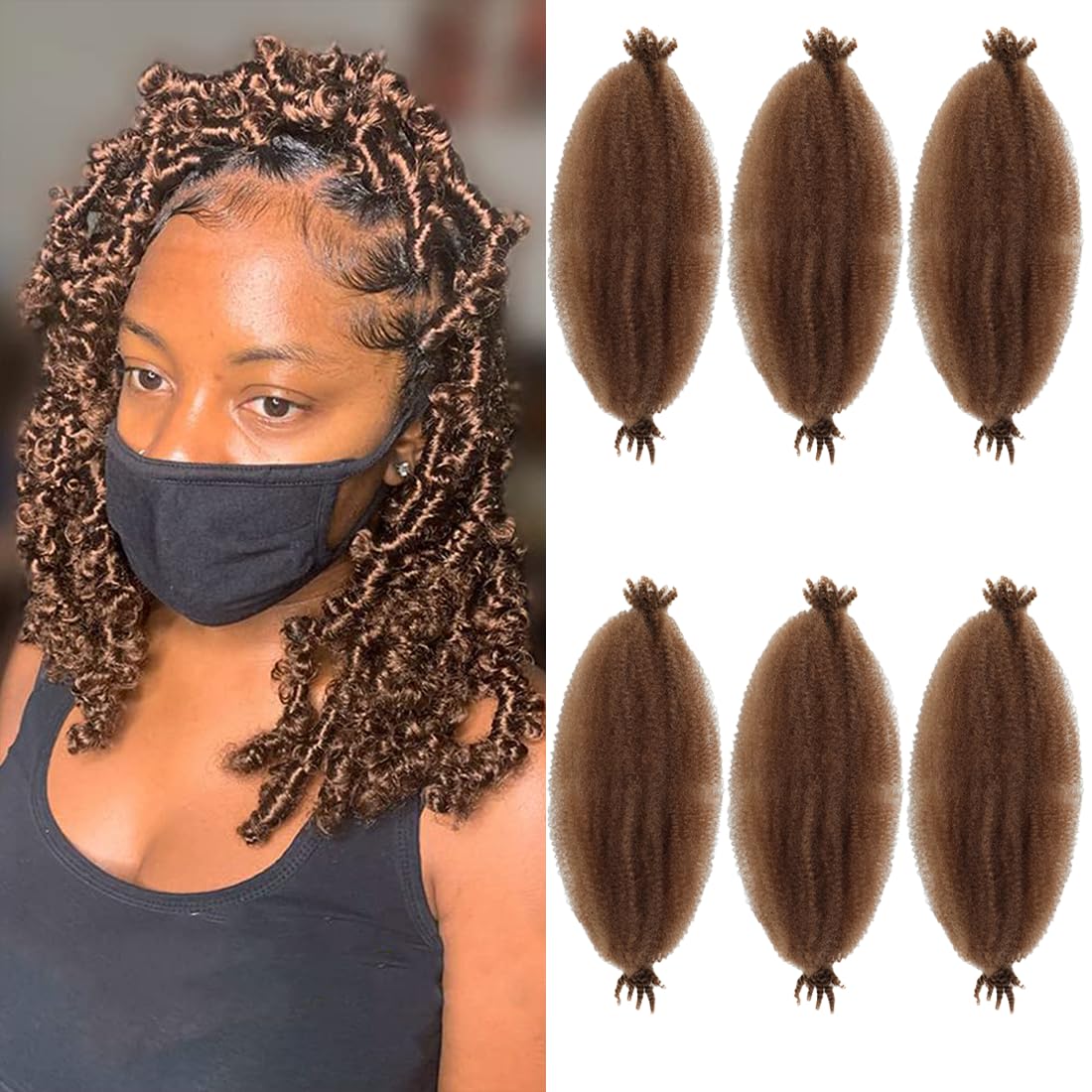 Springy Afro Twist Hair 12 Inch 6 Packs Pre Fluffed Marley Twist Braiding Hair for Black Women (12 inch, 6 Packs, 30#)