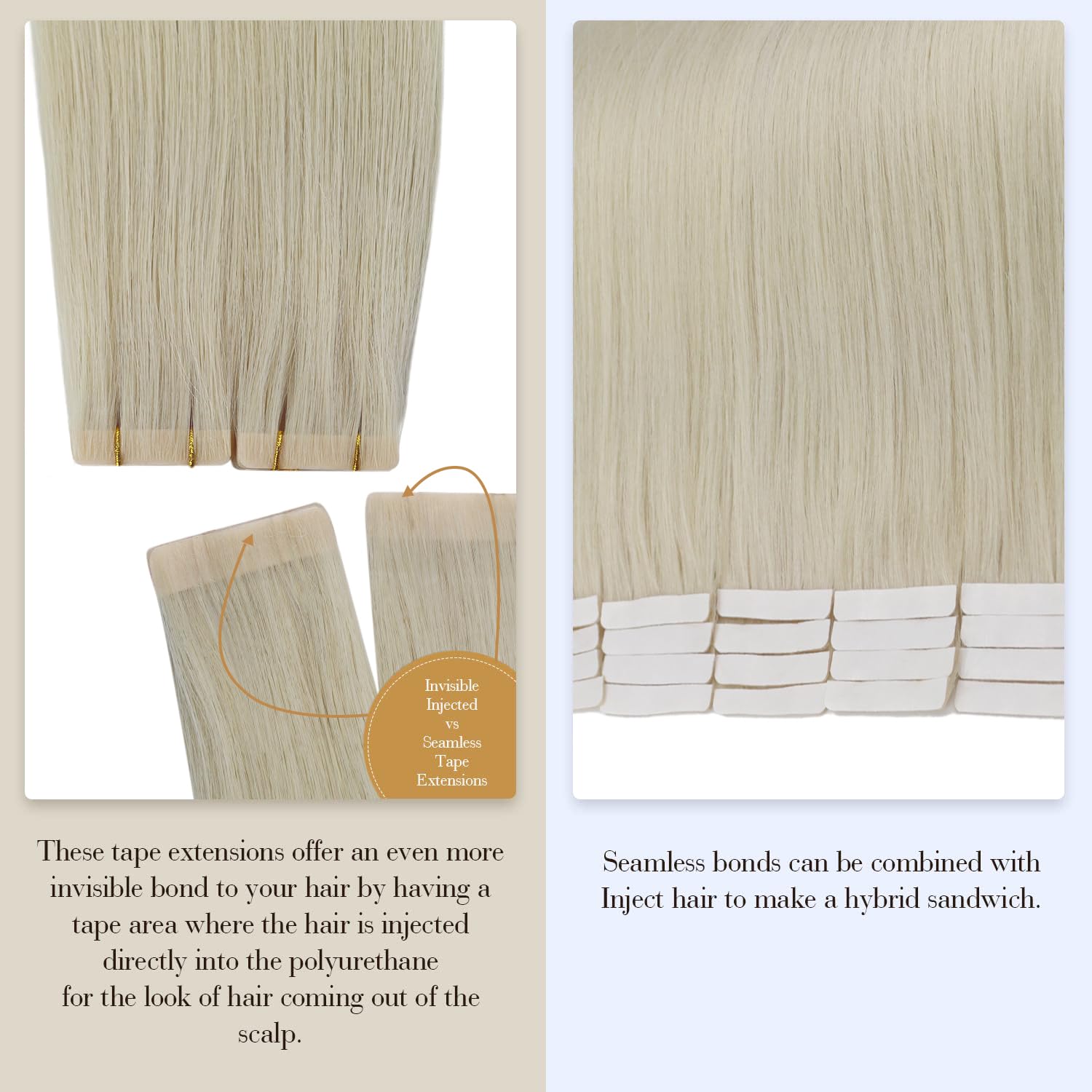 Full Shine Blonde Virgin Injected Tape In Hair Extensions 5Pcs Color 1000 Ice Blonde Seamless Skin Weft Machine Remy Tape In Ext