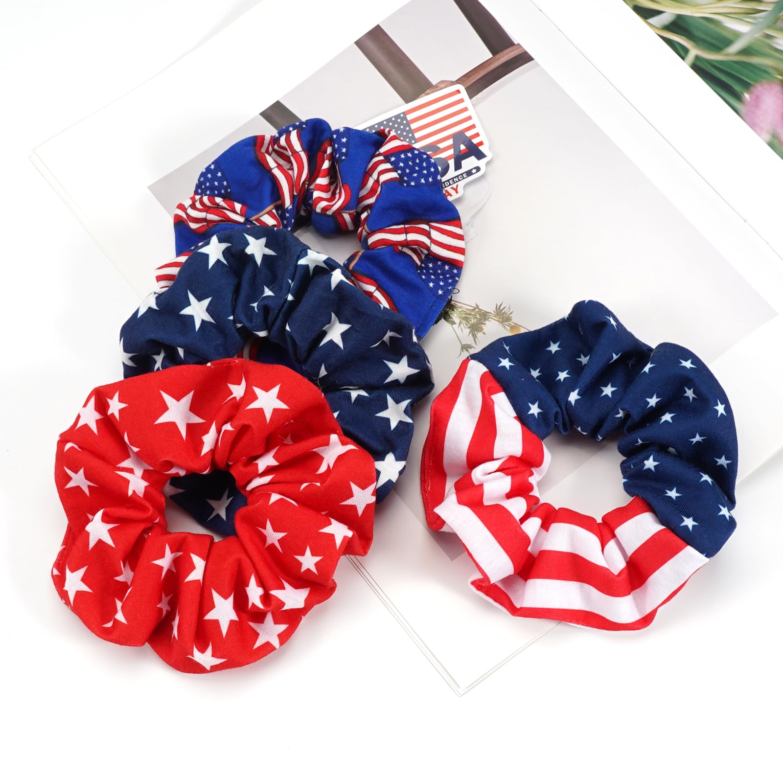 USA American Flag Hair Scrunchies for Women Girls Independence Day Patriotic Red White Blue Hair Ties 4th of July Hair Tie Elast