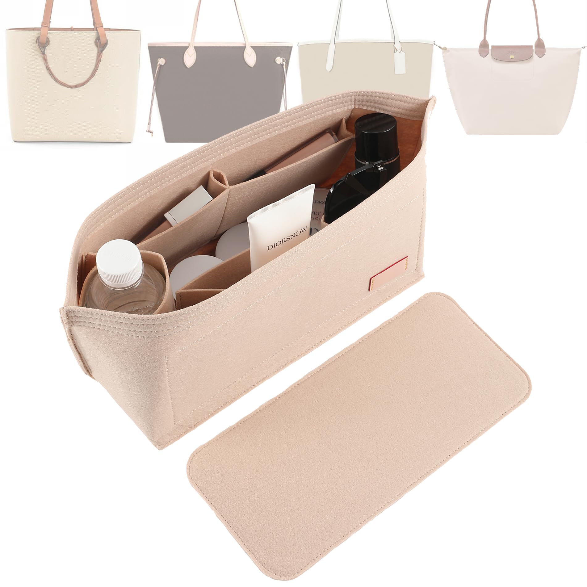 Doxo Purse Organizer Insert, Felt Bag Tote Fit L Speedy 30 Neverfull PM & Base Shaper 2pc Set (Medium-Beige-Combination)