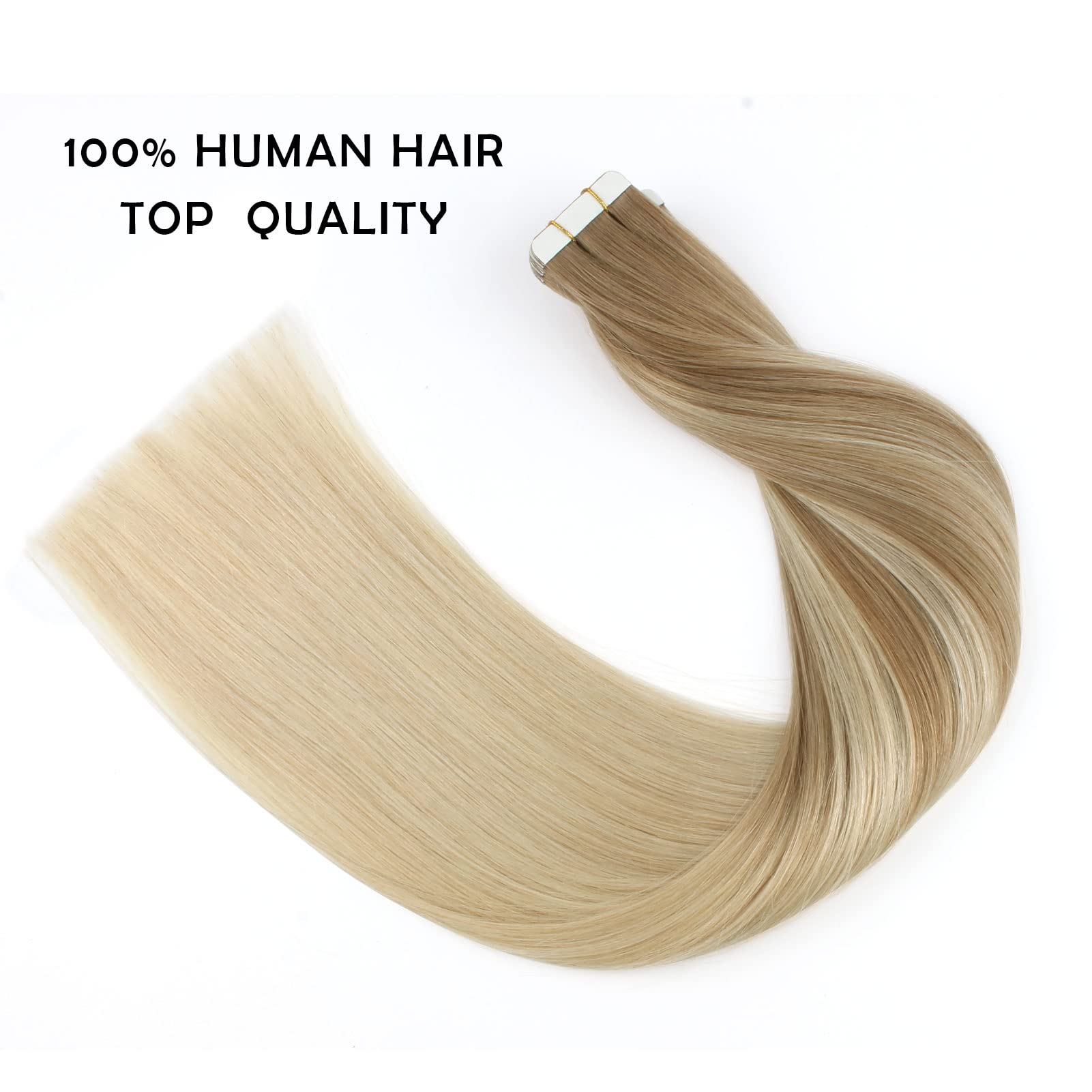 Sassina 16 Inch Balayage Invisible Tape In Hair Extensions Human Hair Chestnut Brown To Platinum Blonde Real Hair Extensions Tap